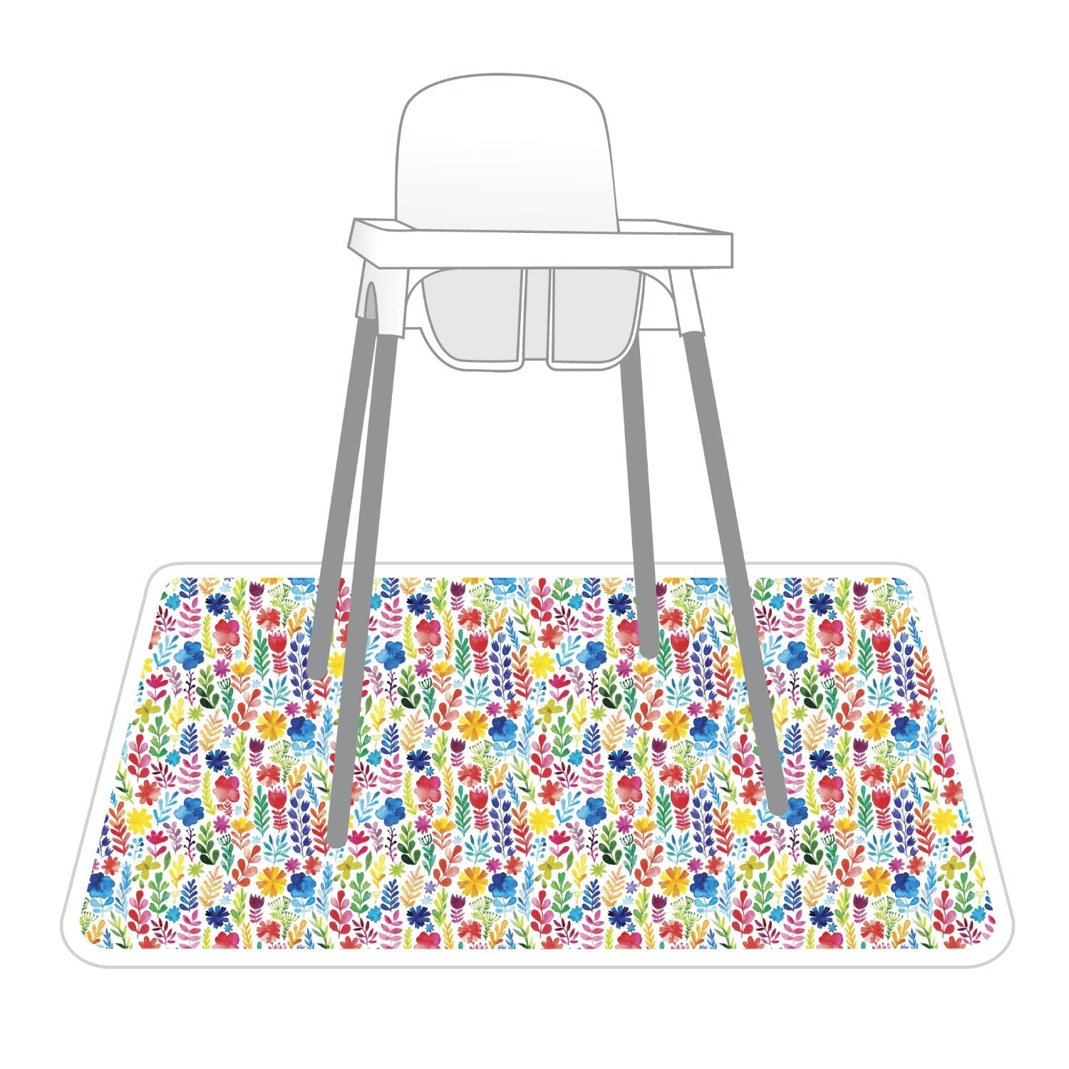 Rainbow Watercolor Floral Splash Mat - A Waterproof Catch-All for Highchair Spills and More!  BapronBaby   