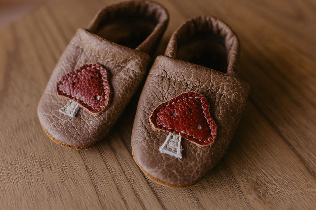 Mushrooms on Chai Leather Shoes Moccs Baby and Toddler Baby Shoes Starry Knight Design   