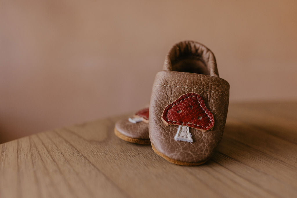 Mushrooms on Chai Leather Shoes Moccs Baby and Toddler Baby Shoes Starry Knight Design   