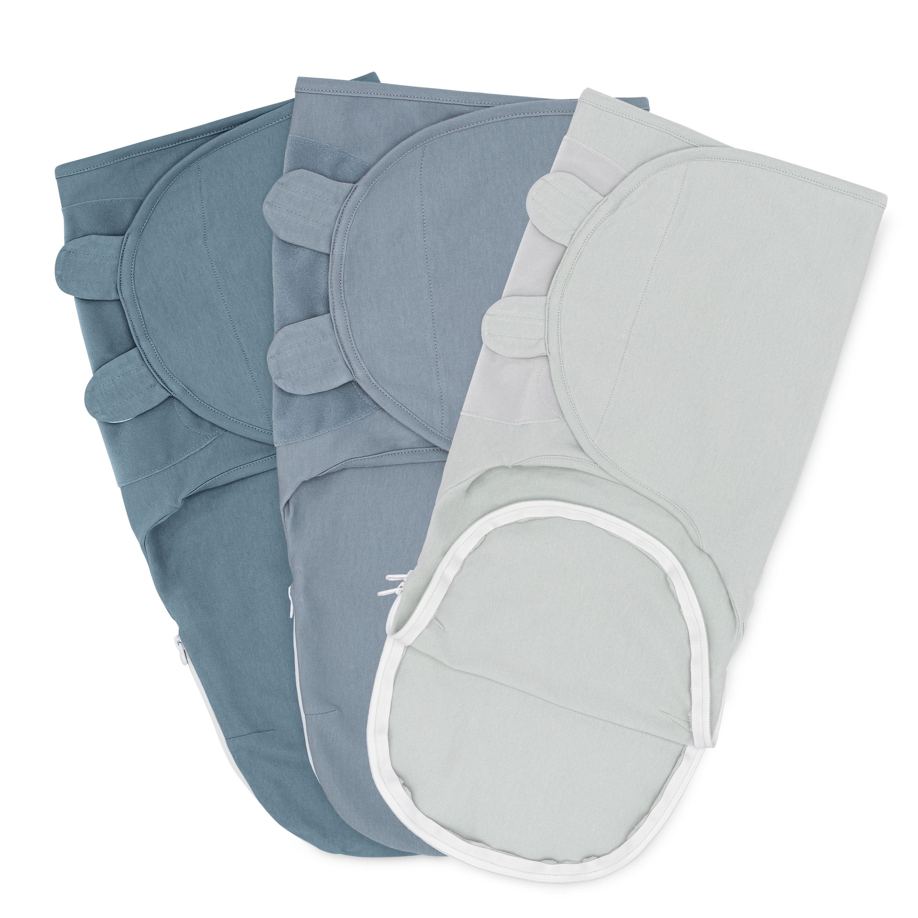 Easy Swaddle Blankets with Zipper by Comfy Cubs - Stone, Pacific Blue, Nomadic Blue