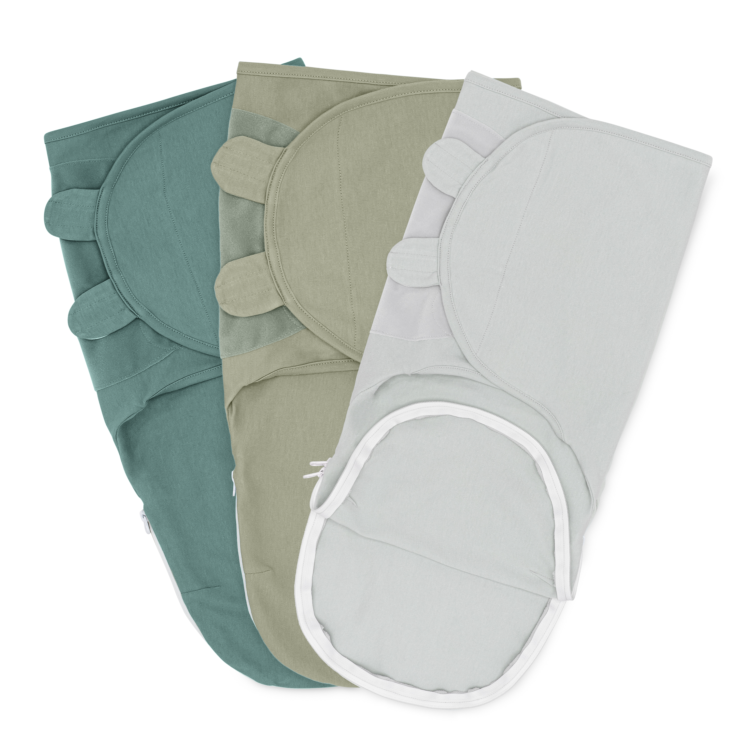 Easy Swaddle Blankets with Zipper by Comfy Cubs - Stone, Sage, Azul