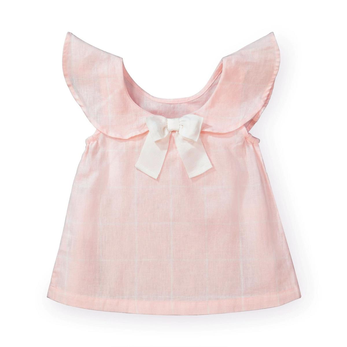 Ruffle Top with Bow - Light Pink Windowpane