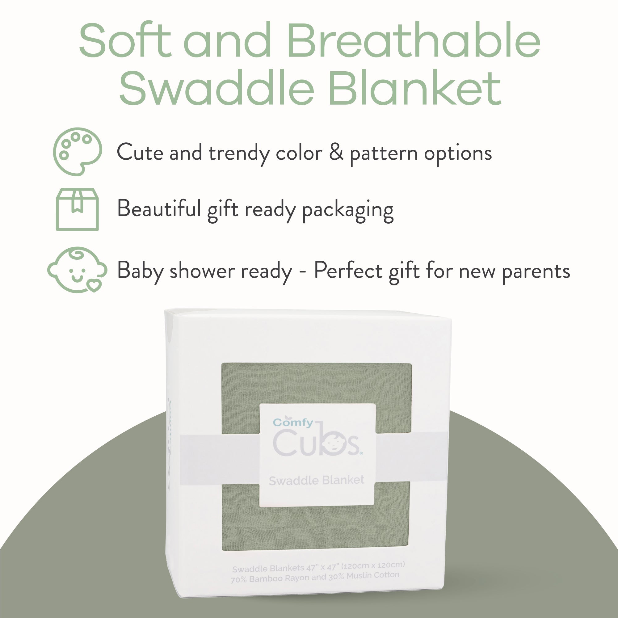 Muslin Swaddle Blanket, 1 Pack by Comfy Cubs - Sage (Customization)