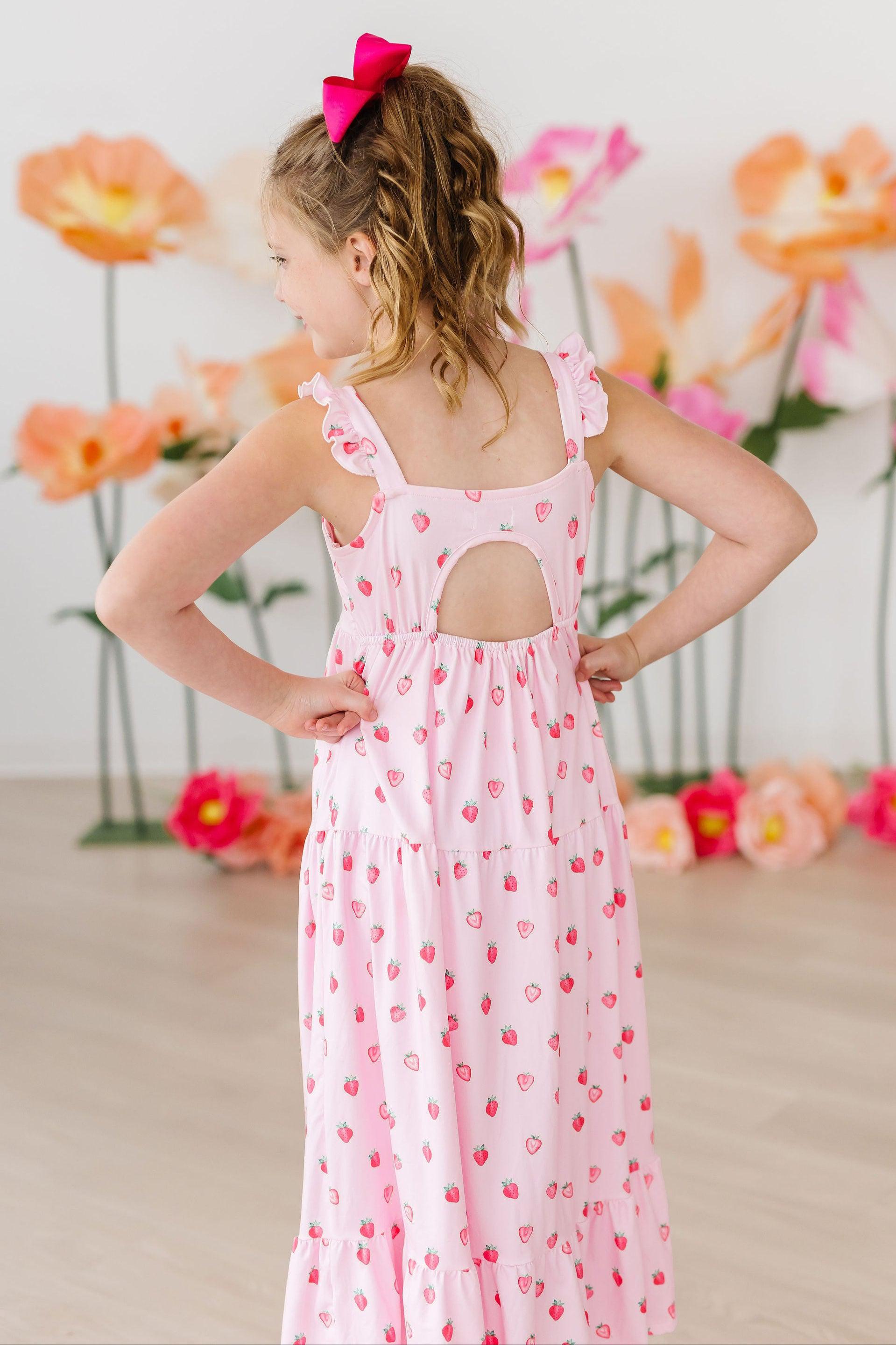 Sweet Strawberries Ruffle Maxi Dress