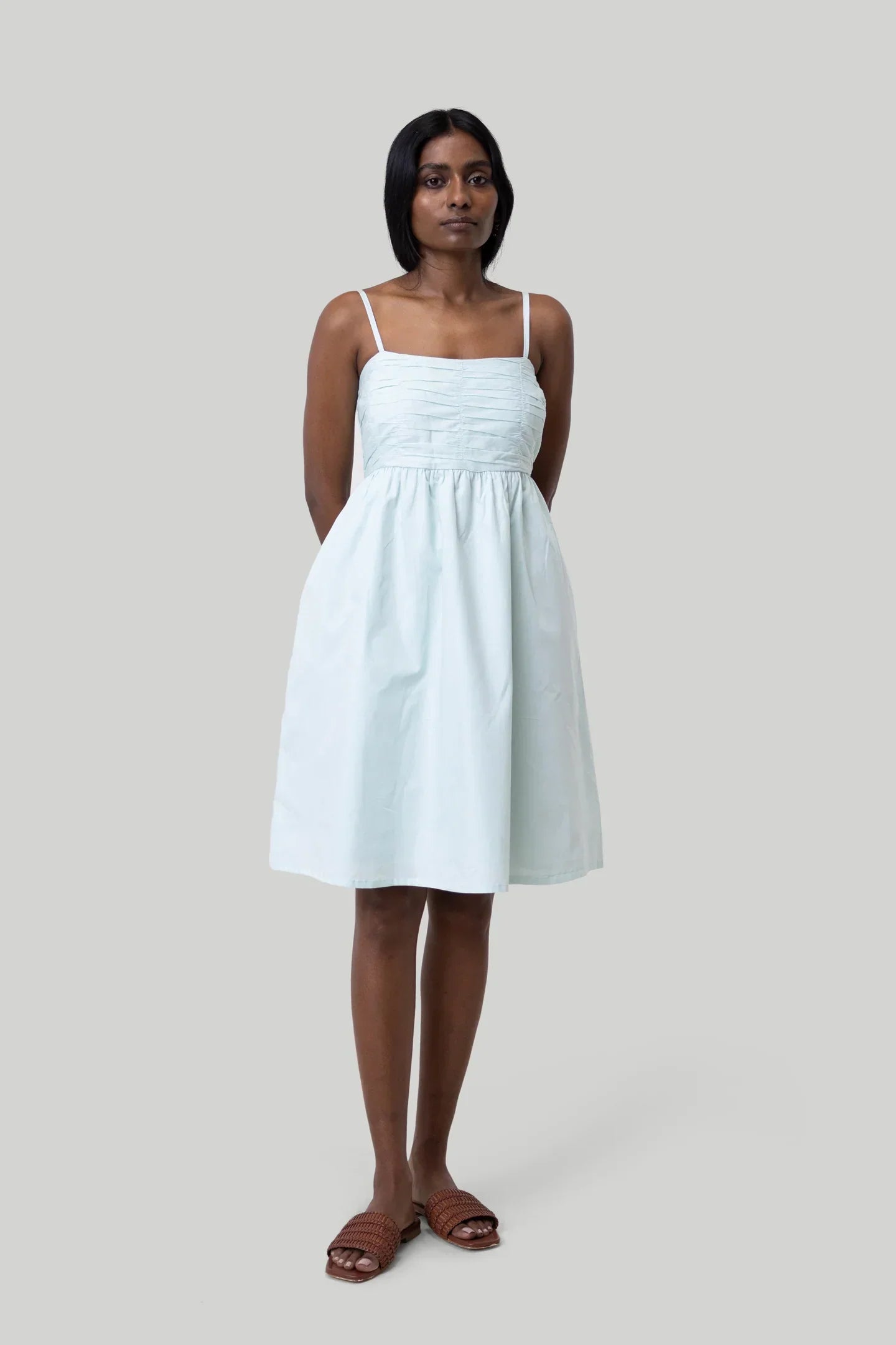 Ruched Strappy Dress - Sage Mint