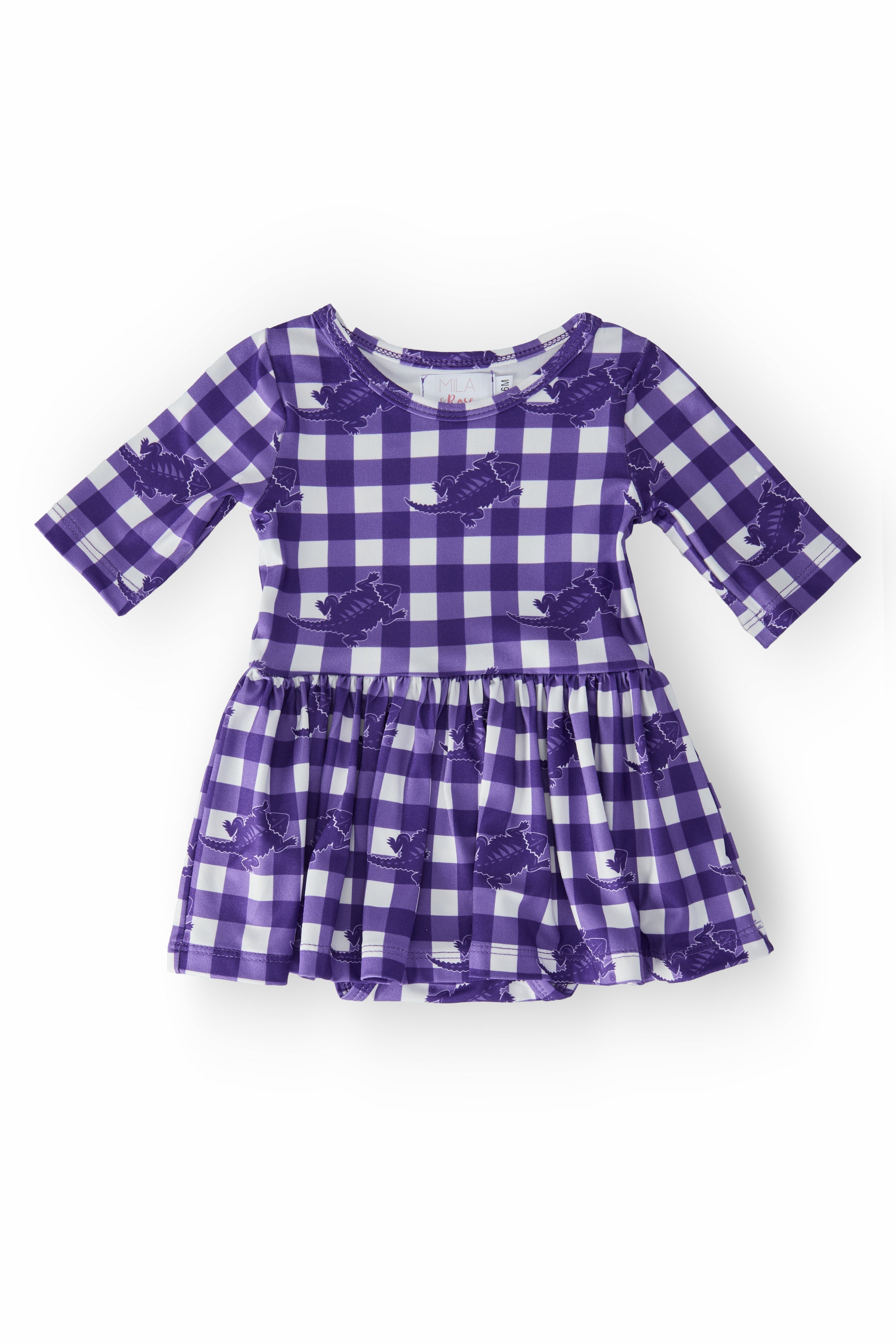 TCU Plaid Frog 3/4 Sleeve Twirl Bodysuit
