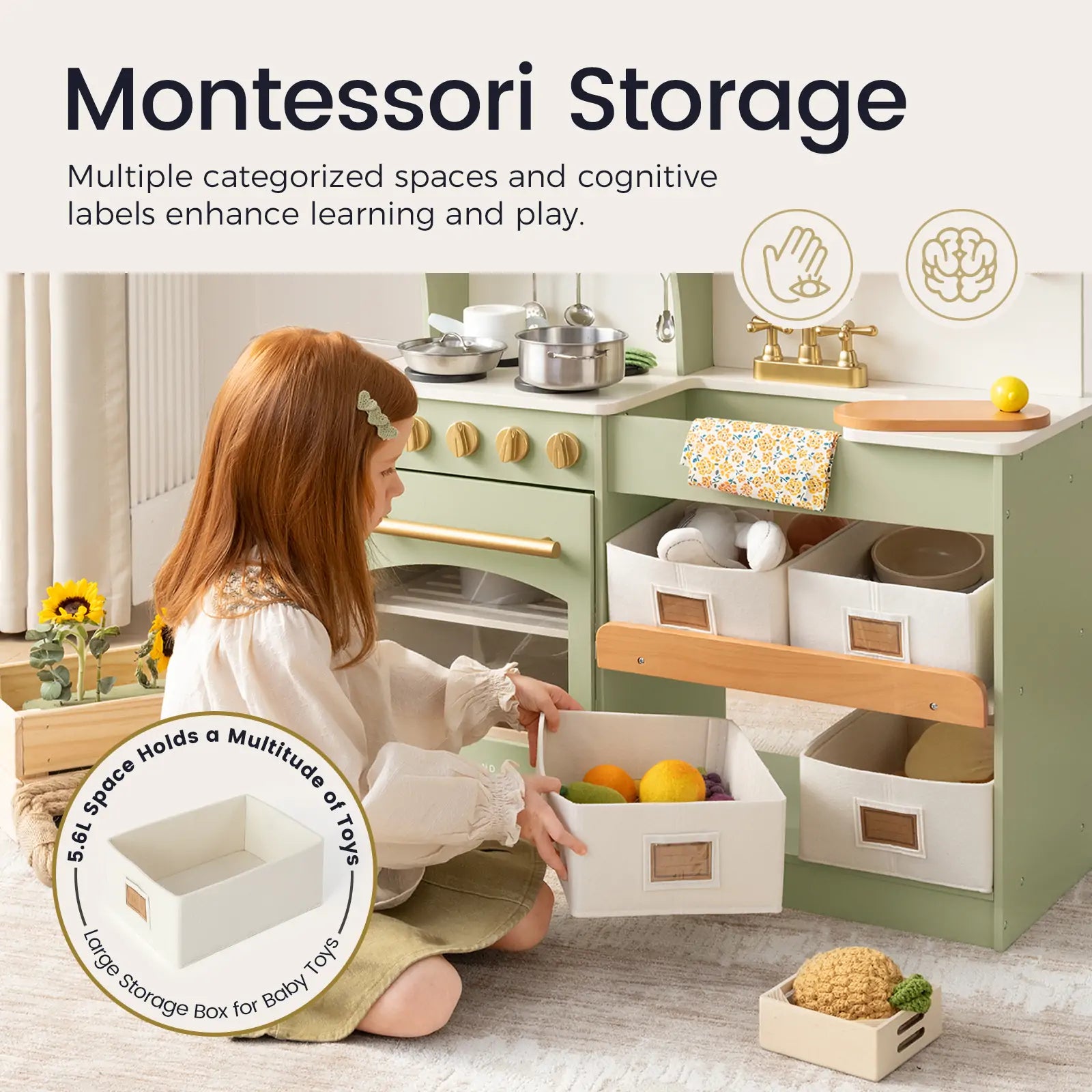 Tiny Land® Wooden Play Kitchen with Storage for Creative Toddlers