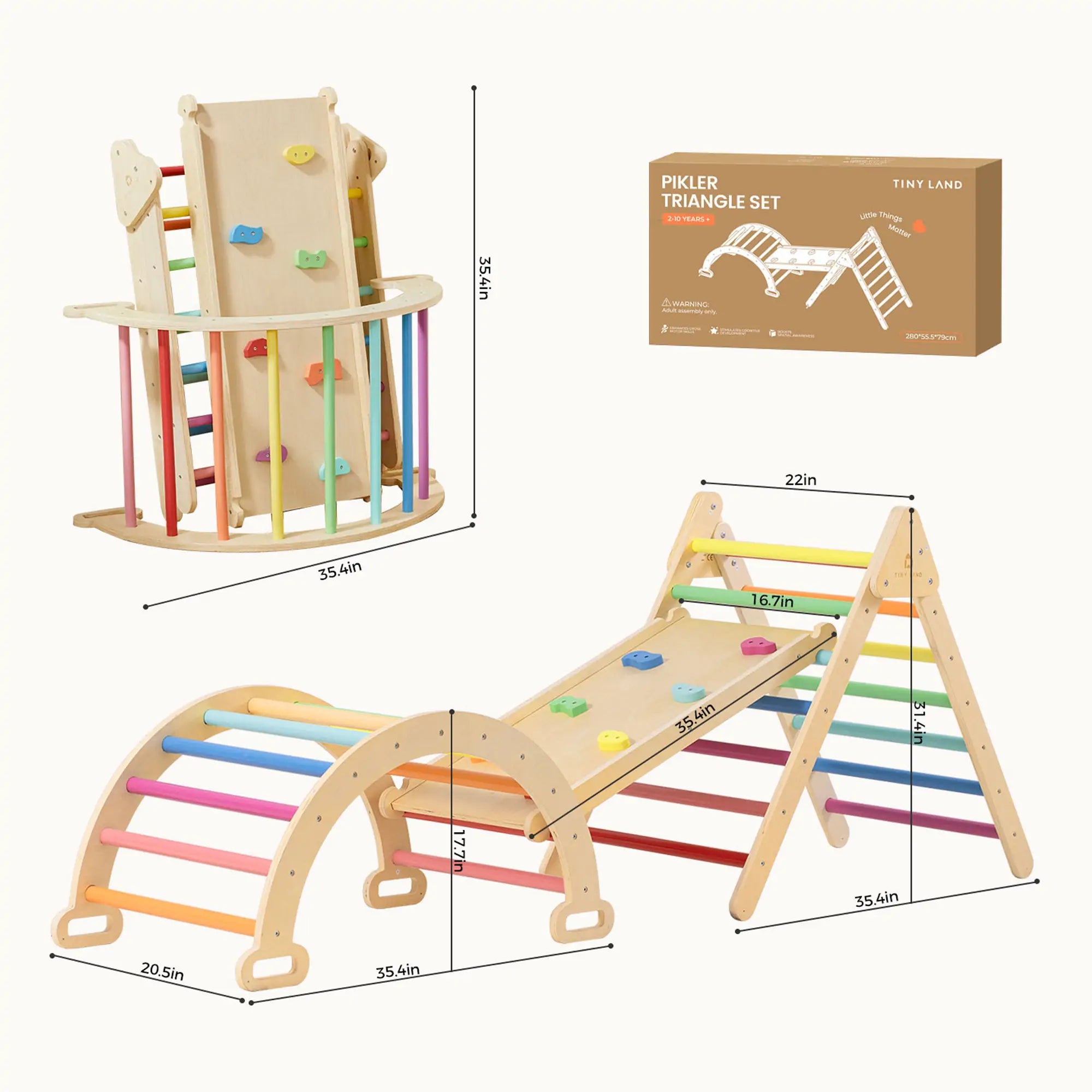 Tiny Land® Pikler Triangle 7-in-1 Montessori Climbing Set