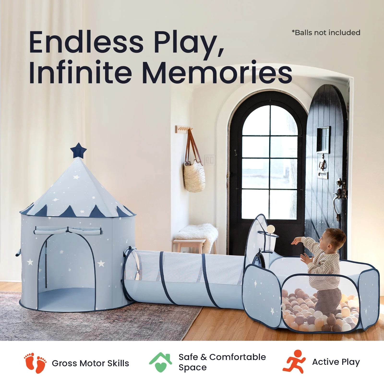 Tiny Land® Compact Adventure 3-in-1 Play Tunnel With no Balls