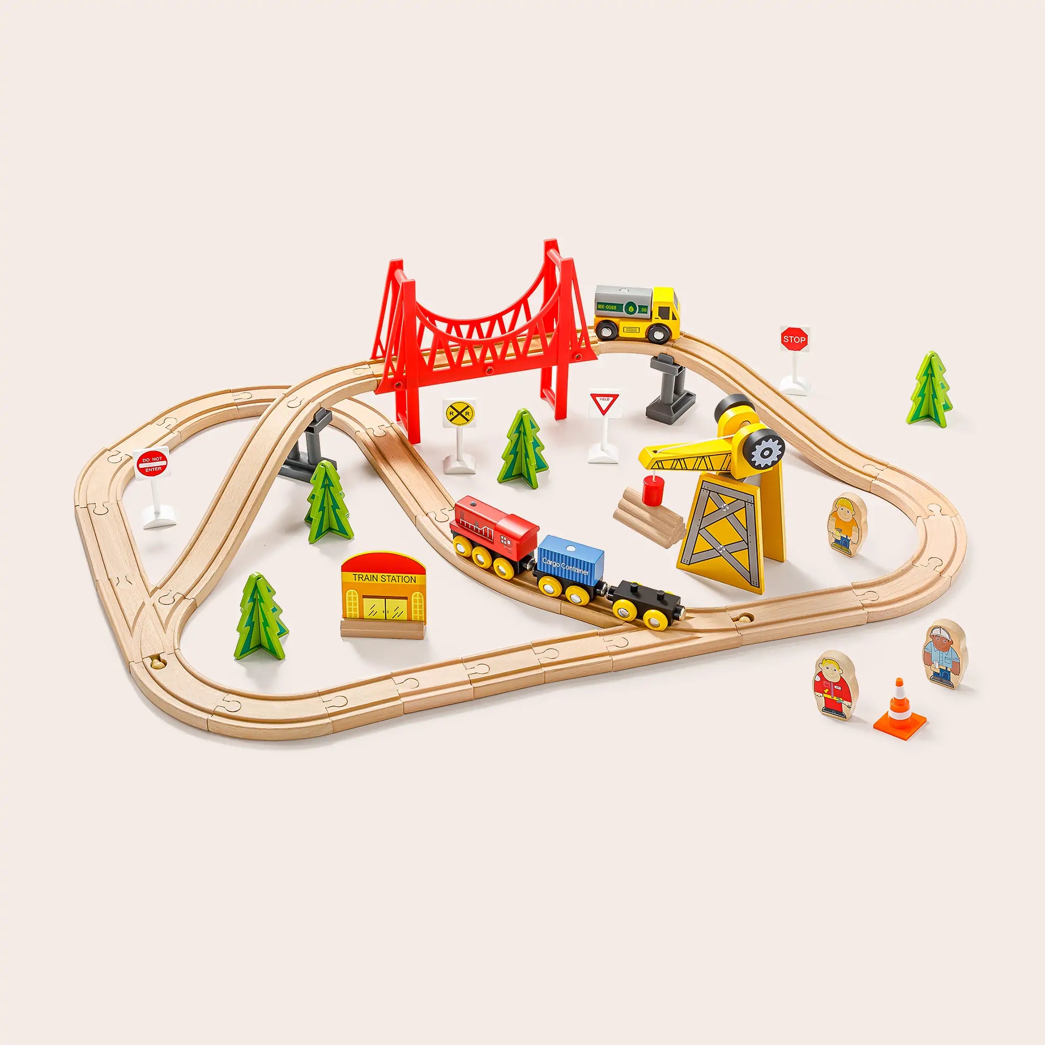 Tiny Land® Wooden Track Trains 55 Pcs Toy Tiny Land   