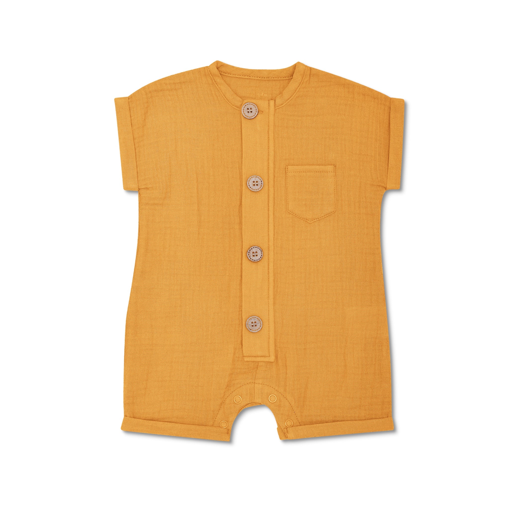 Muslin Short Sleeve Romper - Mustard