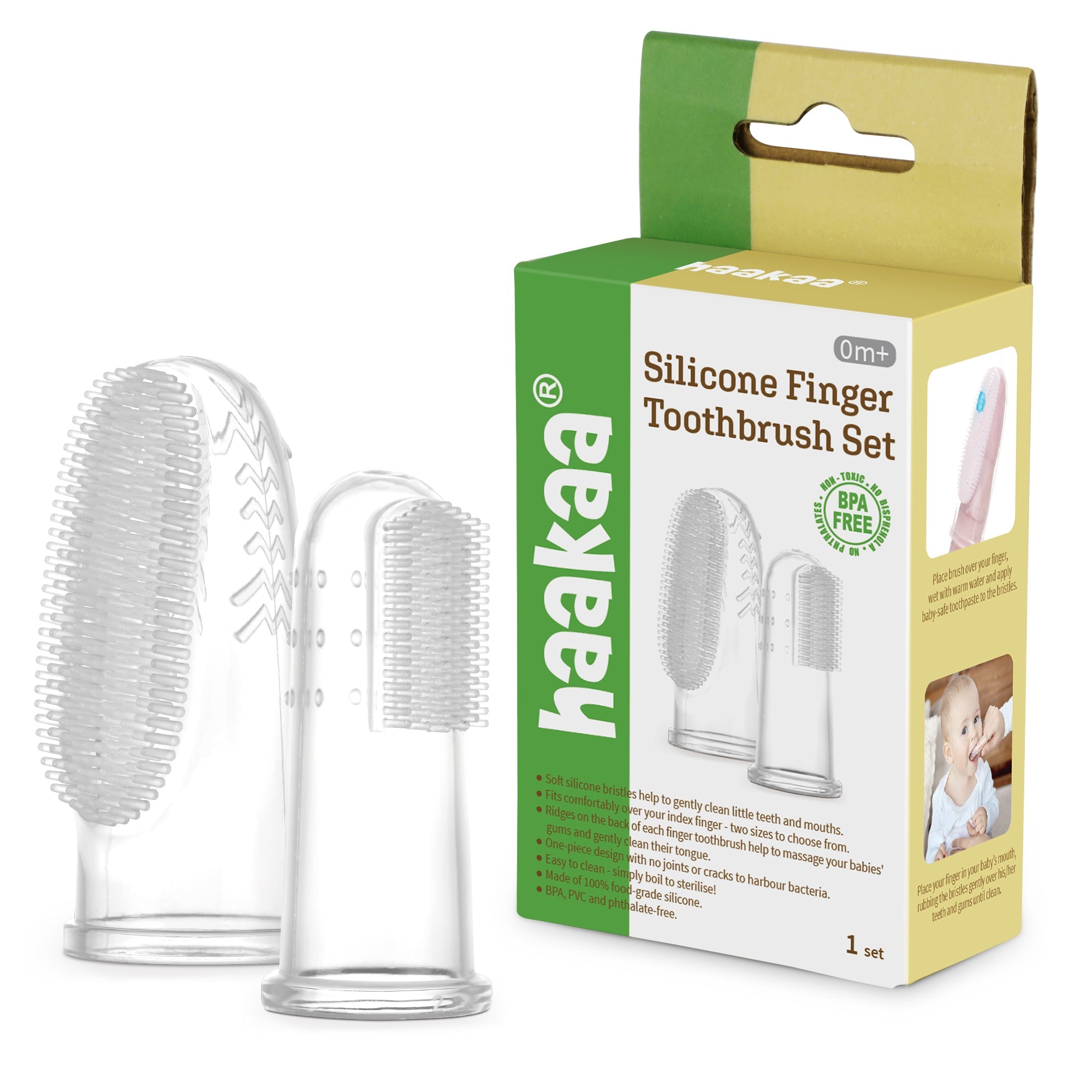 Haakaa Silicone Finger Toothbrush Set 2pcs (Small & Large)