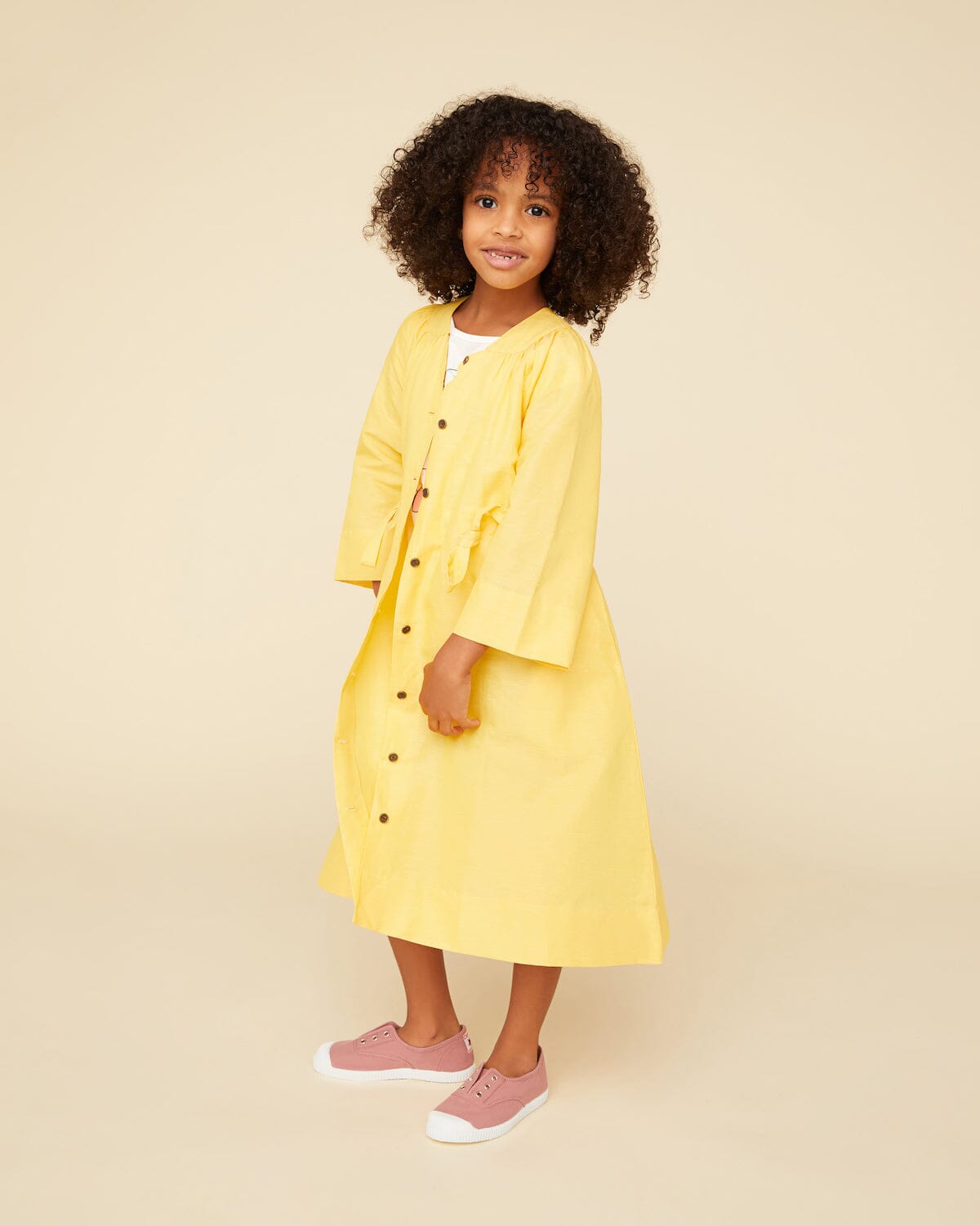 Organic Cotton Linen Trench Dress - Daffodil Yellow