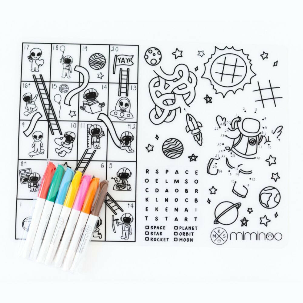Silicone Reusable Coloring Tablemat Set - Space Games COLORING TABLEMAT MKS Miminoo   