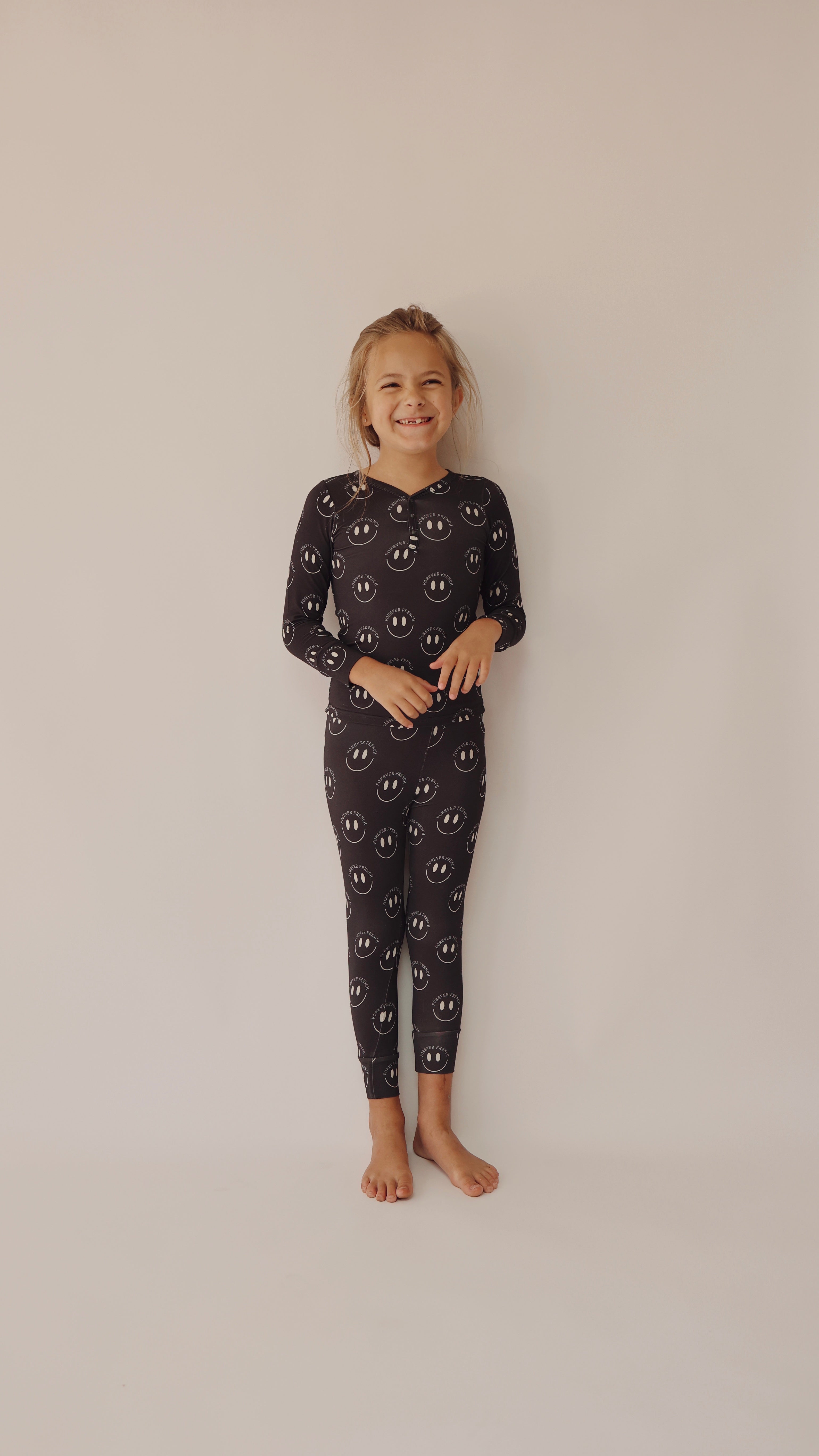 Bamboo Two Piece Pajamas | Charcoal & White ff Smile