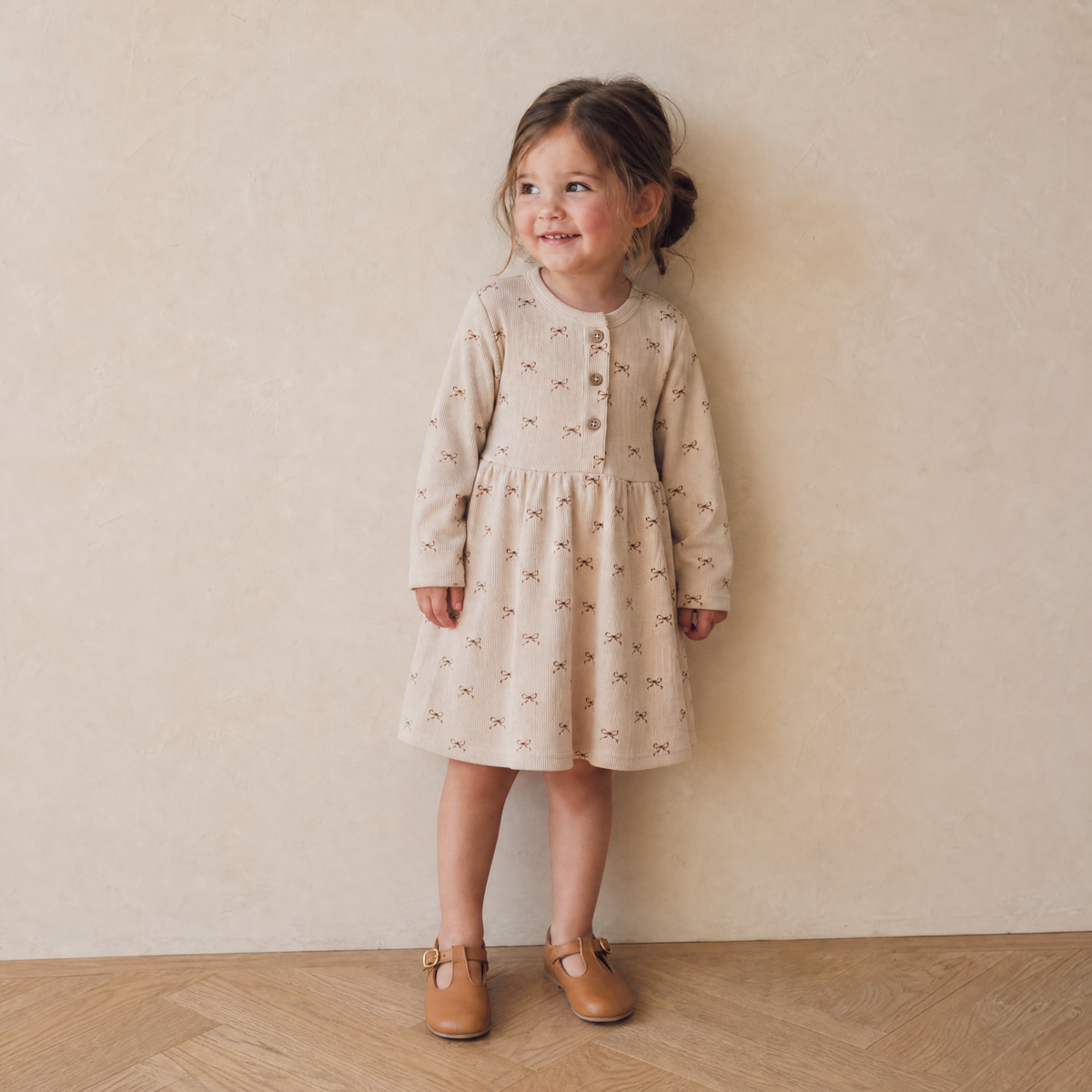 Organic Buttoned Dress - Tiny Bows