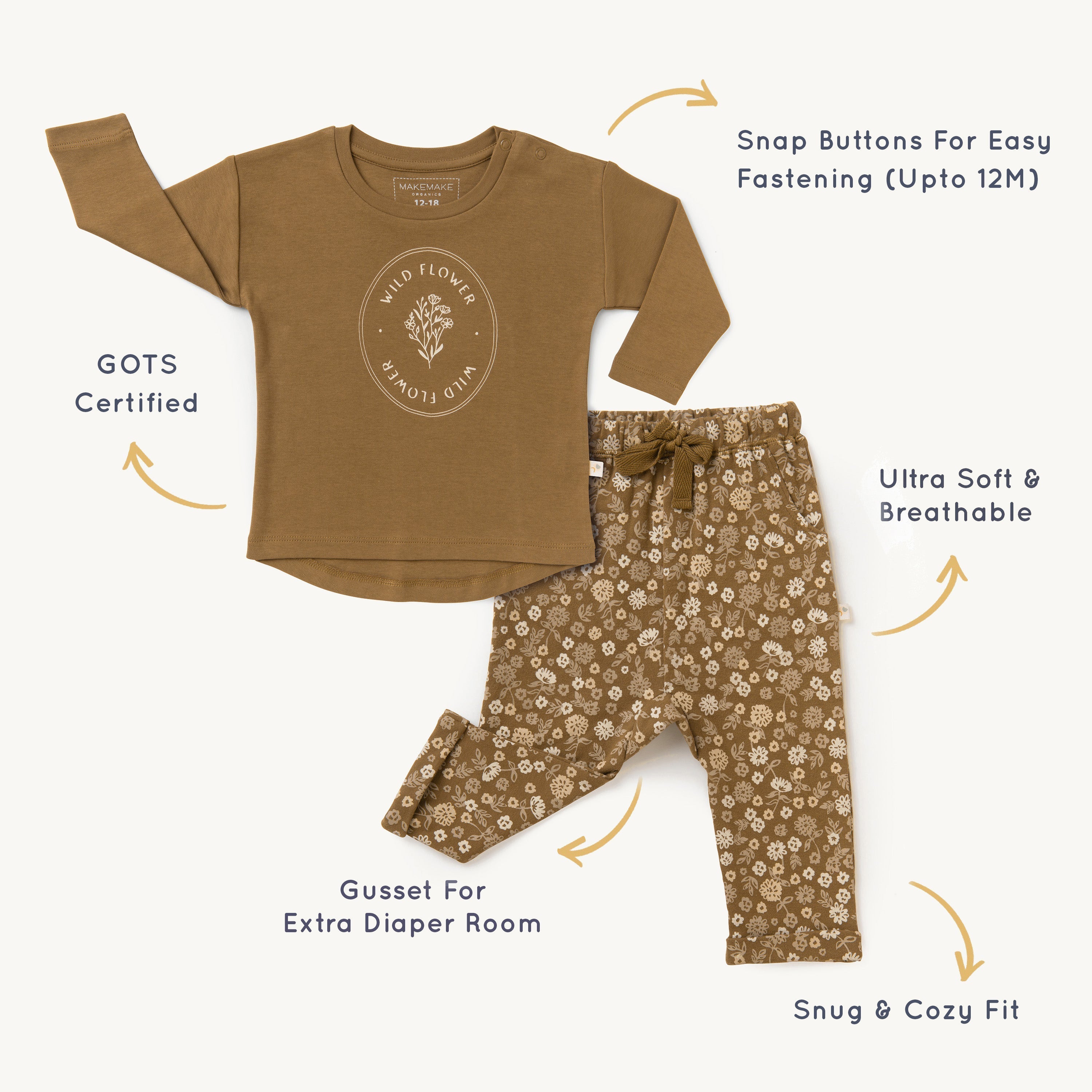 Organic Kids T-Shirt & Pant Set - Wildflower