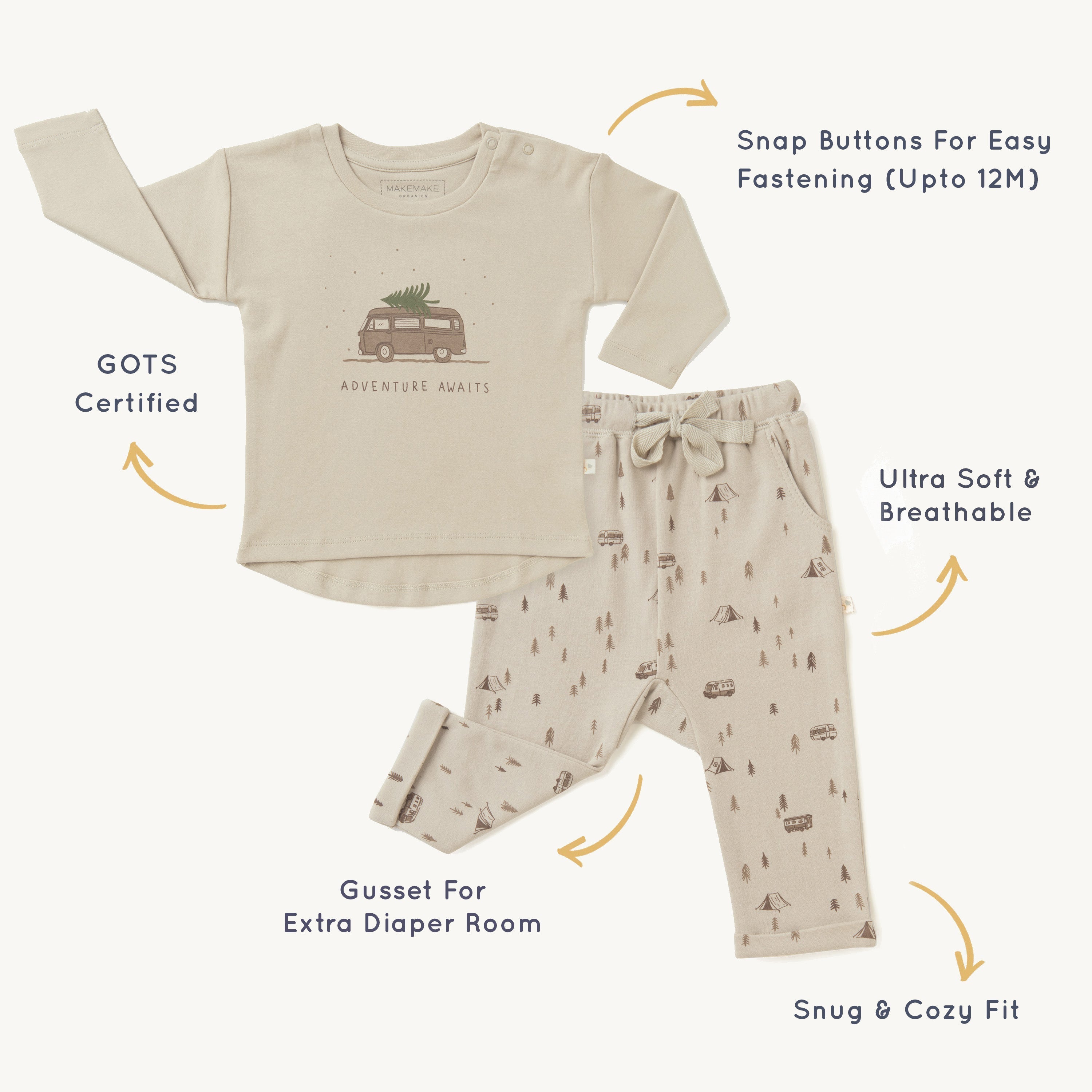 Organic Kids T-Shirt & Pant Set - Adventure Awaits Tee & Pant Set Makemake Organics   