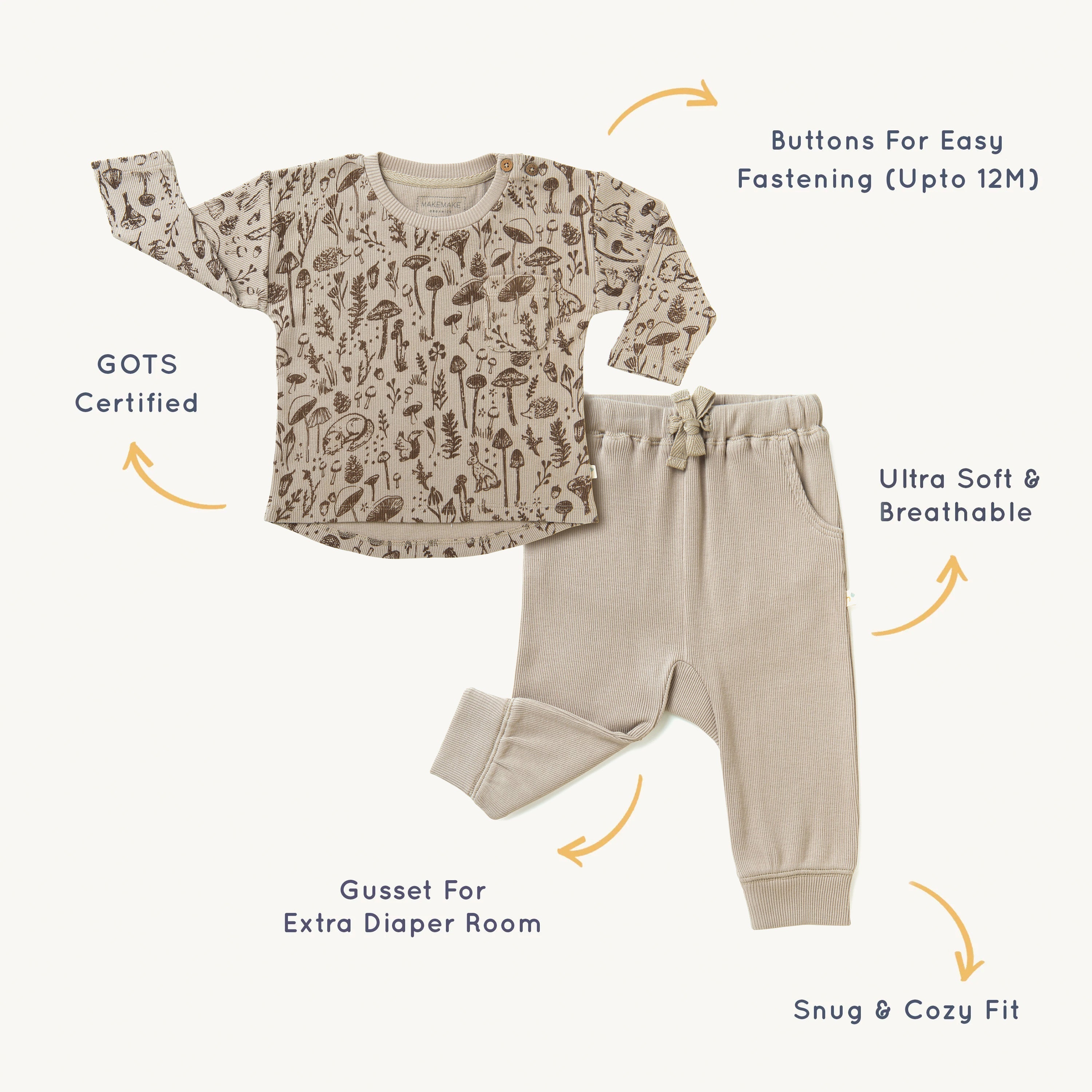 Organic Toddler T-shirt & Pant Set - Woodland Tee & Pant Set Makemake Organics   