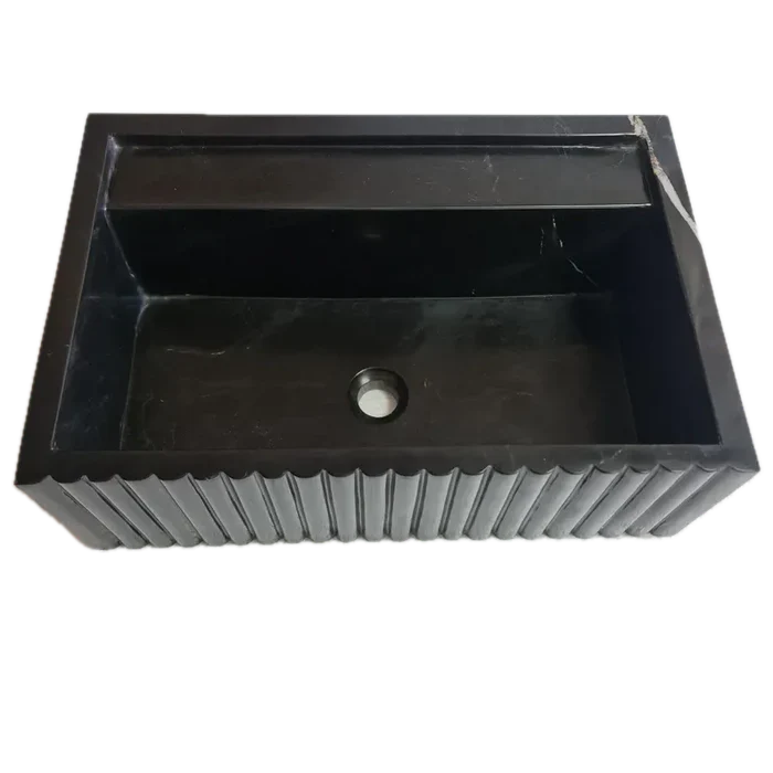 Toros Black Marble Rectangular Wall-mount Bathroom Sink Fluted (W)16" (L)24" (H)7"