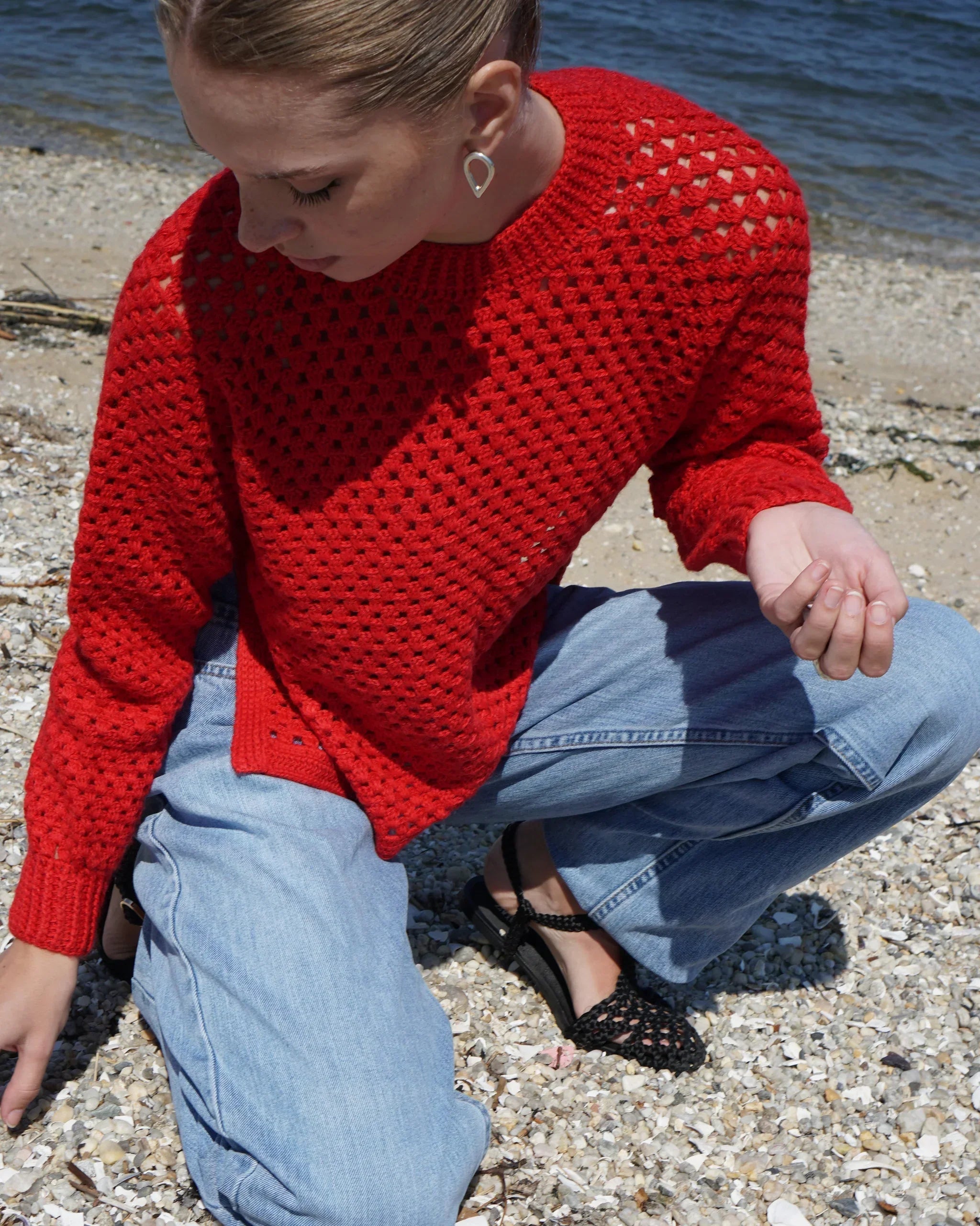 Chunky Pointelle Jumper - Red