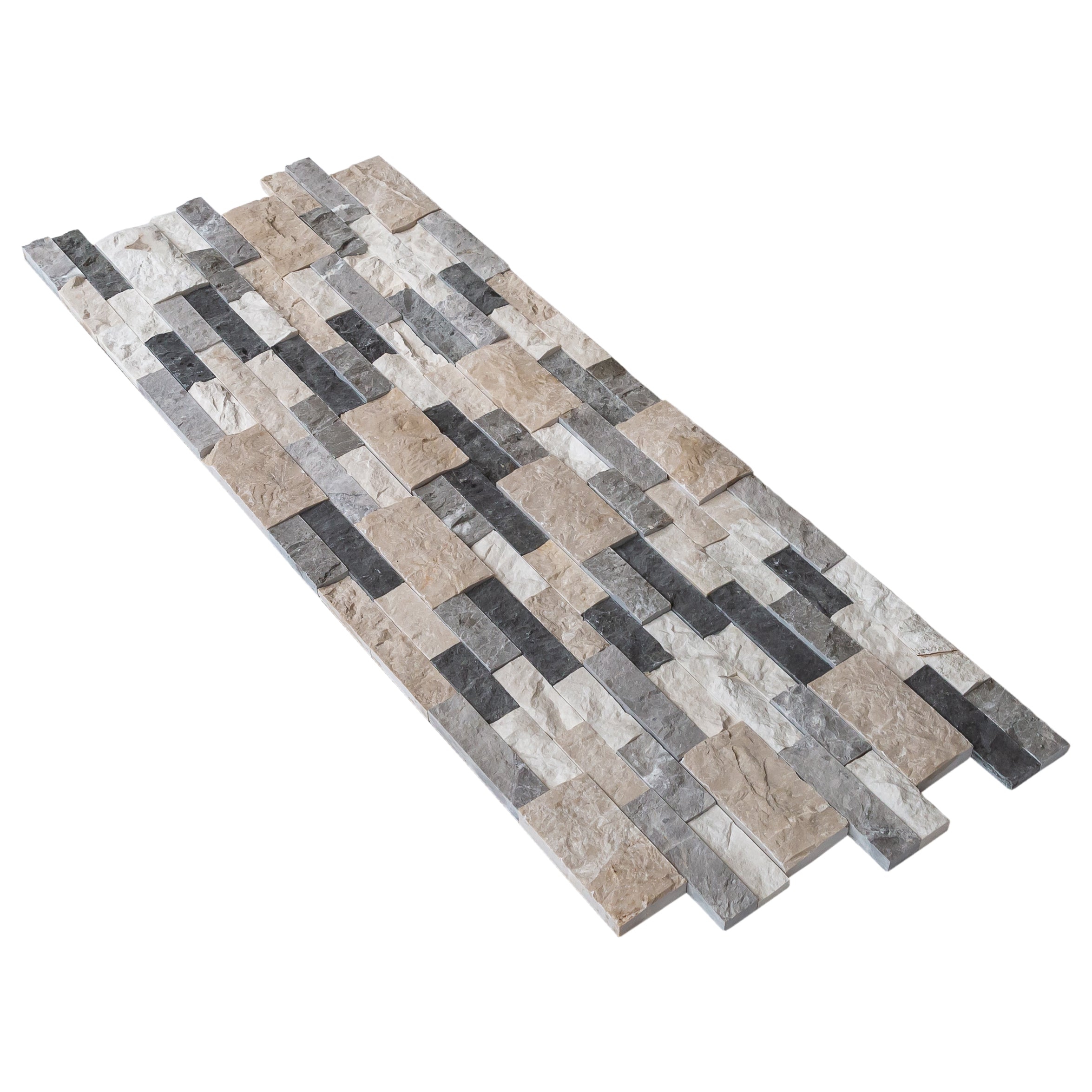 Tundra Gray Mix Ledger 3D Panel 6"x24" Split-face Natural Marble Wall Tile - Belair Collection