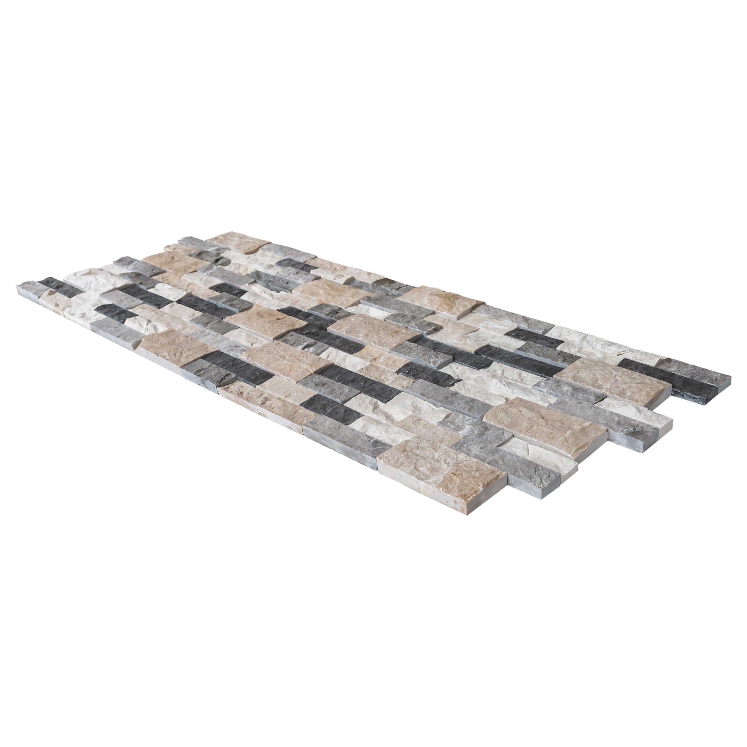 Tundra Gray Mix Ledger 3D Panel 6"x24" Split-face Natural Marble Wall Tile - Belair Collection