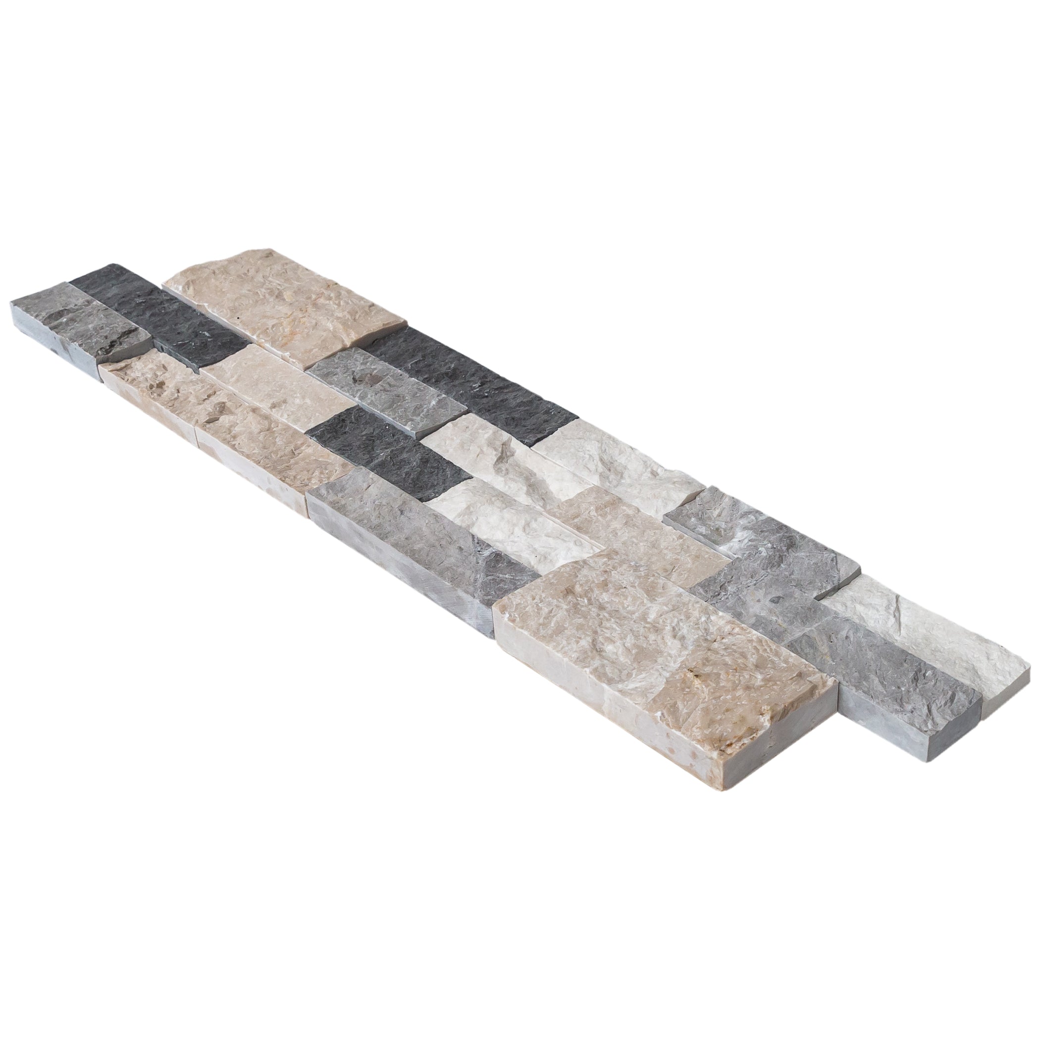 Tundra Gray Mix Ledger 3D Panel 6"x24" Split-face Natural Marble Wall Tile - Belair Collection