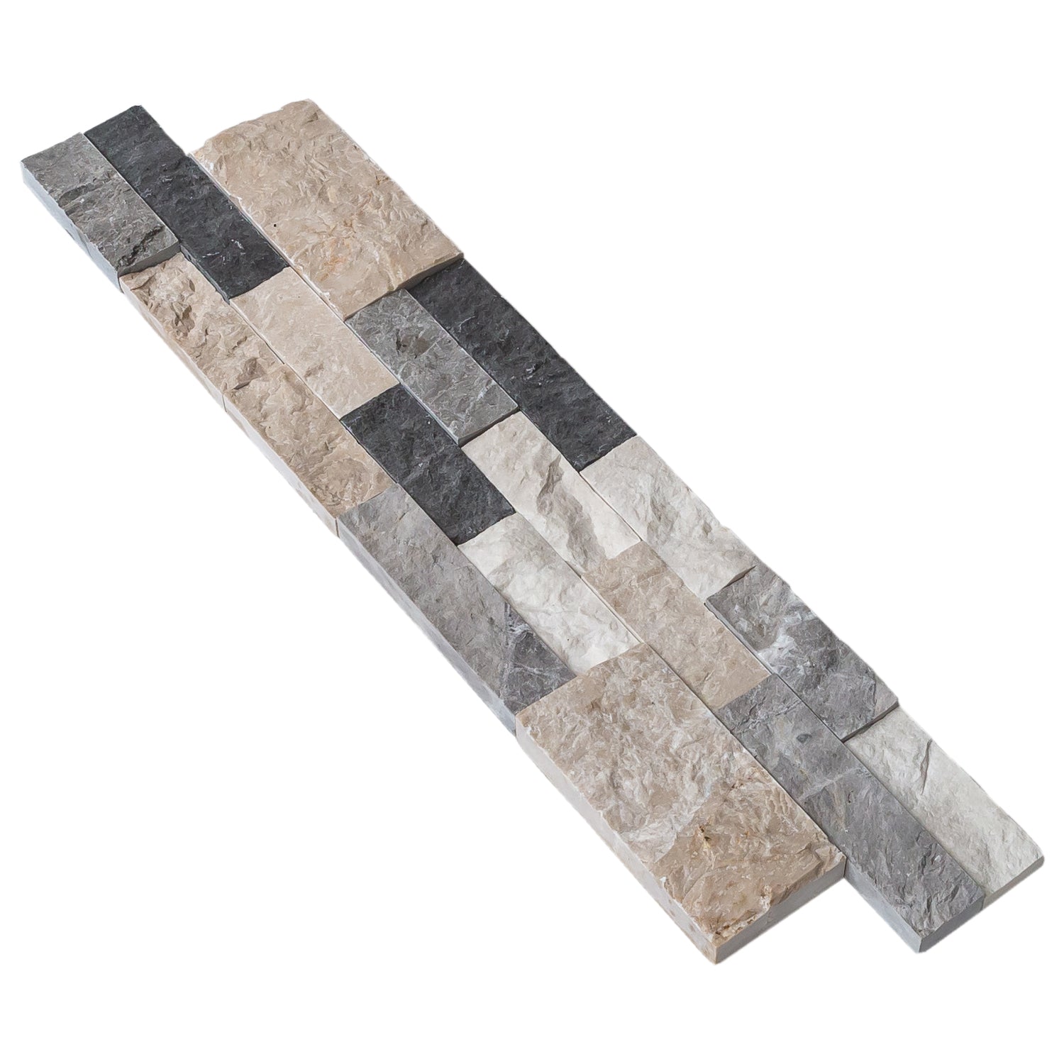 Tundra Gray Mix Ledger 3D Panel 6"x24" Split-face Natural Marble Wall Tile - Belair Collection