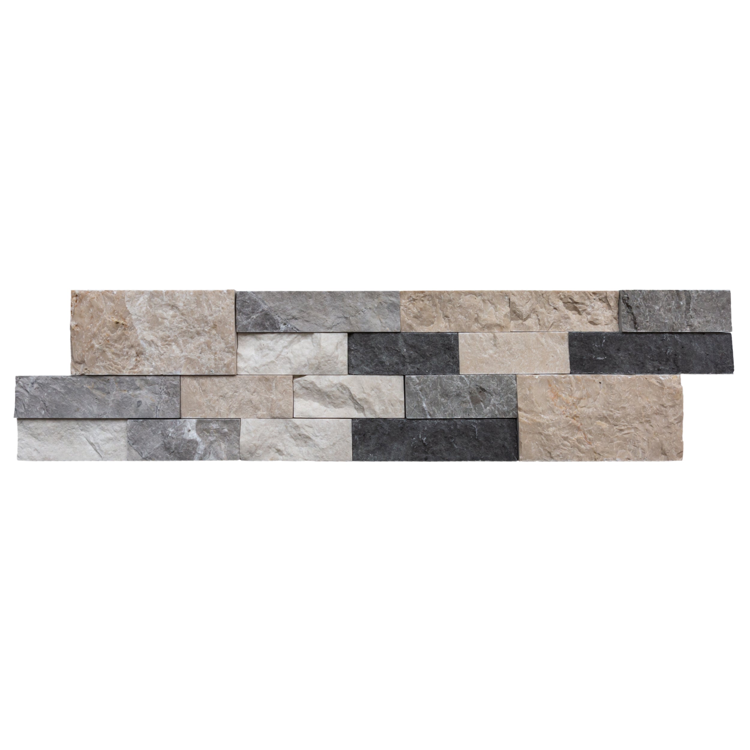 Tundra Gray Mix Ledger 3D Panel 6"x24" Split-face Natural Marble Wall Tile - Belair Collection