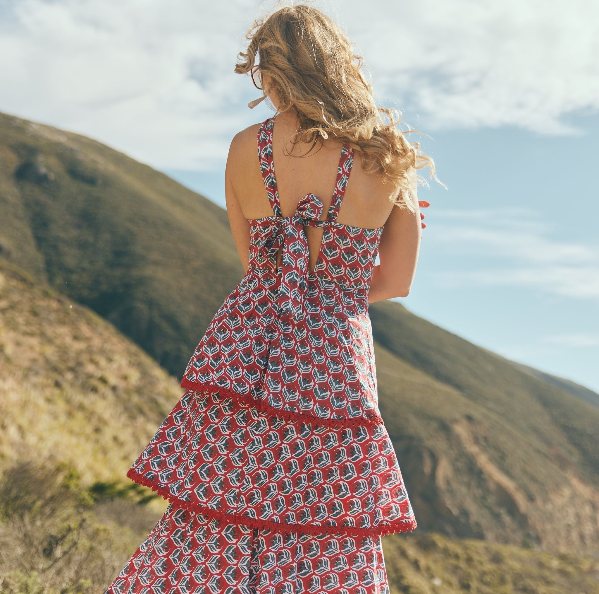 Emma Tiered Dress - Carmine/Crimson Floral print