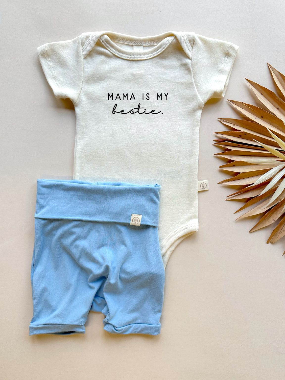 Mama Bestie | Bamboo Fold Over Shorties and Organic Cotton Bodysuit Set | Ocean