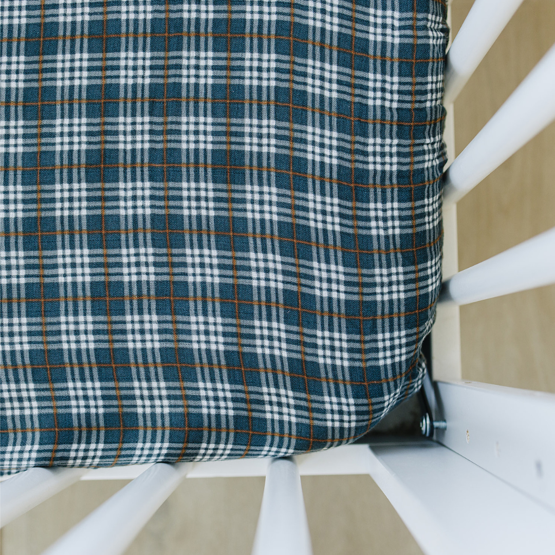 Blue plaid crib sheet online