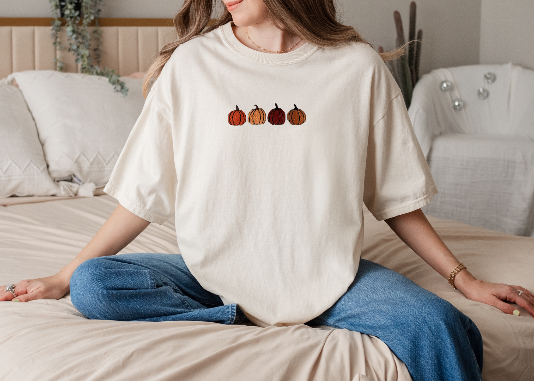 Adult Embroidered Pumpkins Comfort Colors Tee