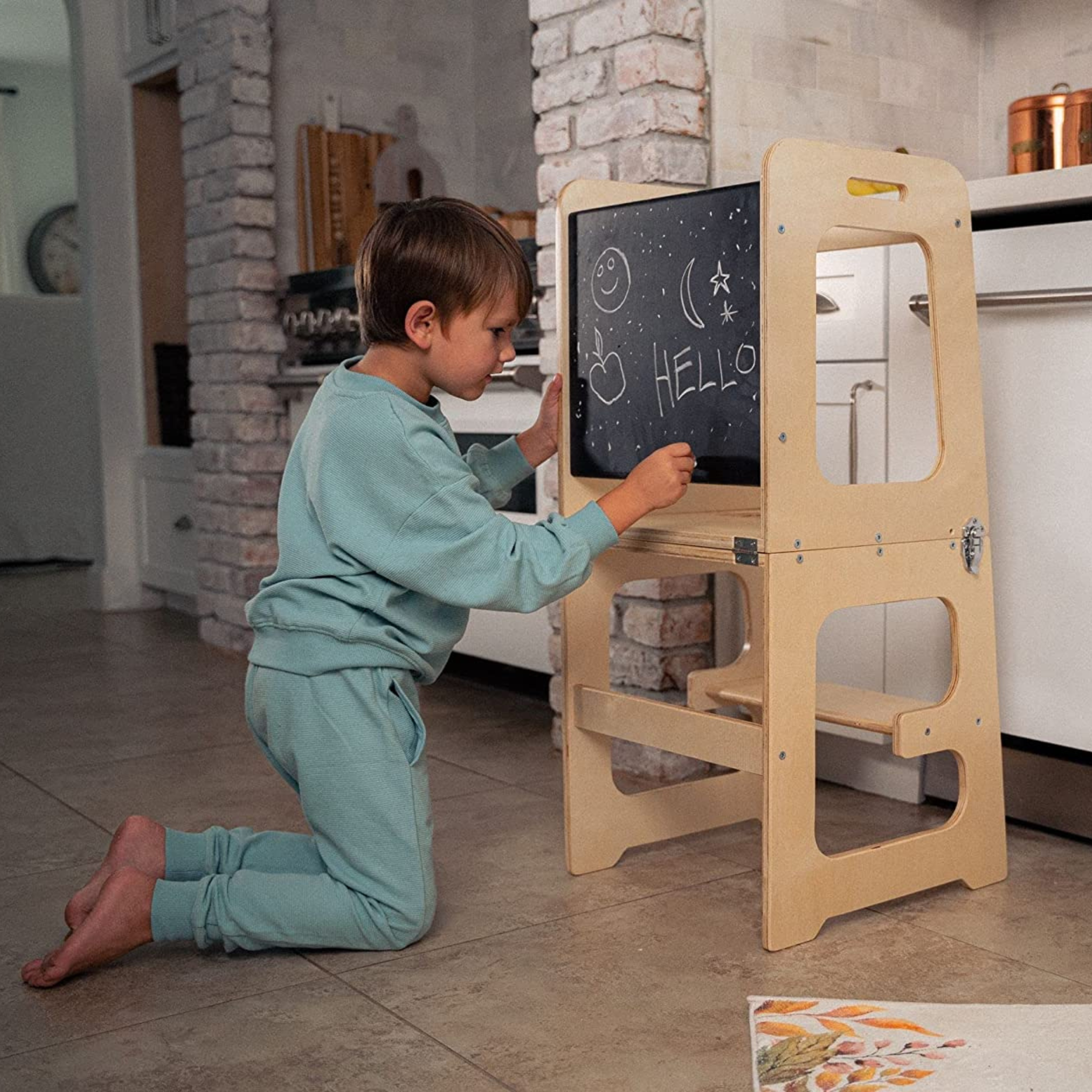 Date - 4 in 1 Kitchen Tower, Desk, Step Stool and Chalkboard Indoor Avenlur.com   