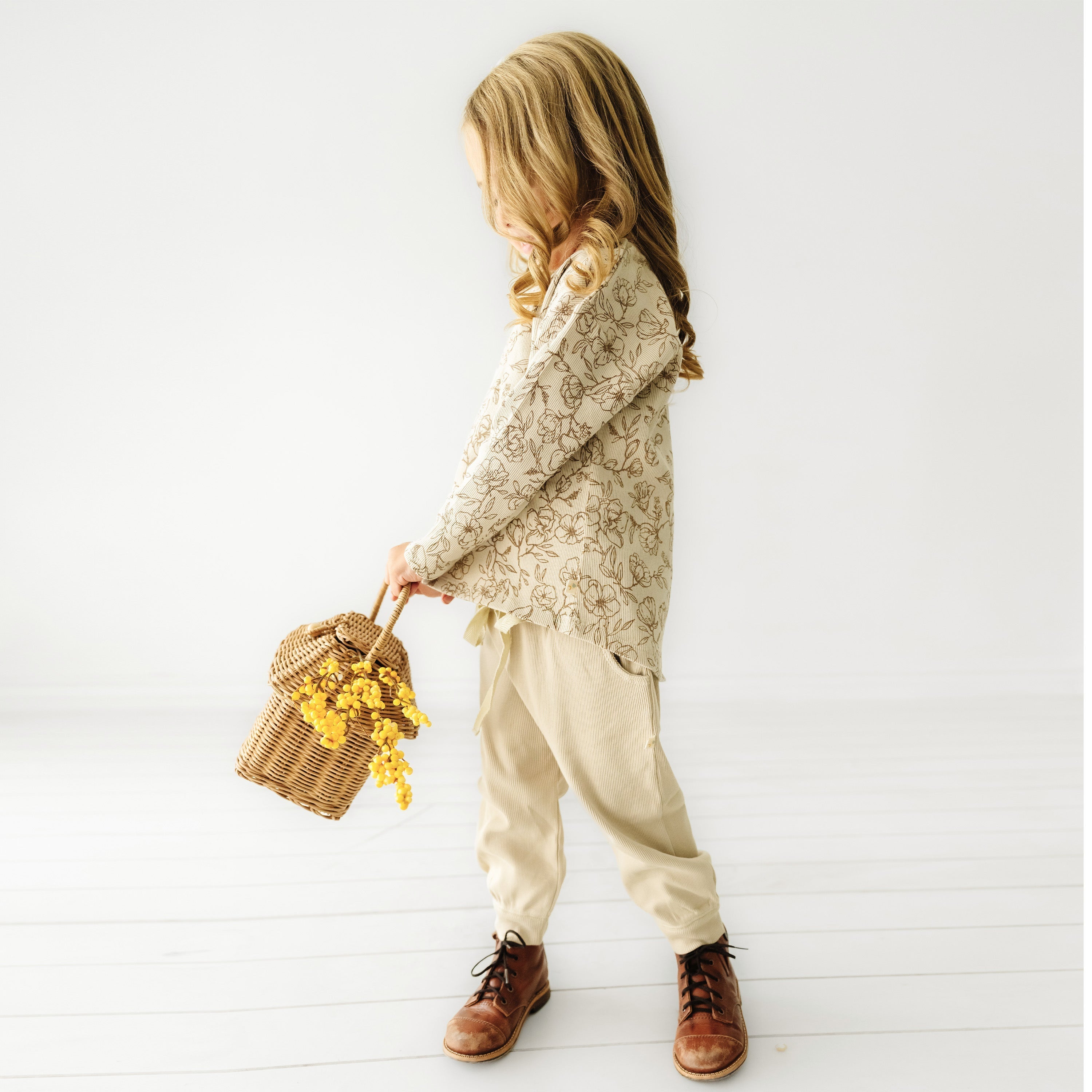 Organic Toddler T-shirt & Pant Set - Vintage Bloom Tee & Pant Set Makemake Organics   