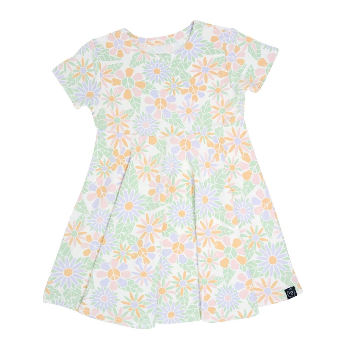 Swirly Girl Short Sleeve Dress - Groovy Flowers