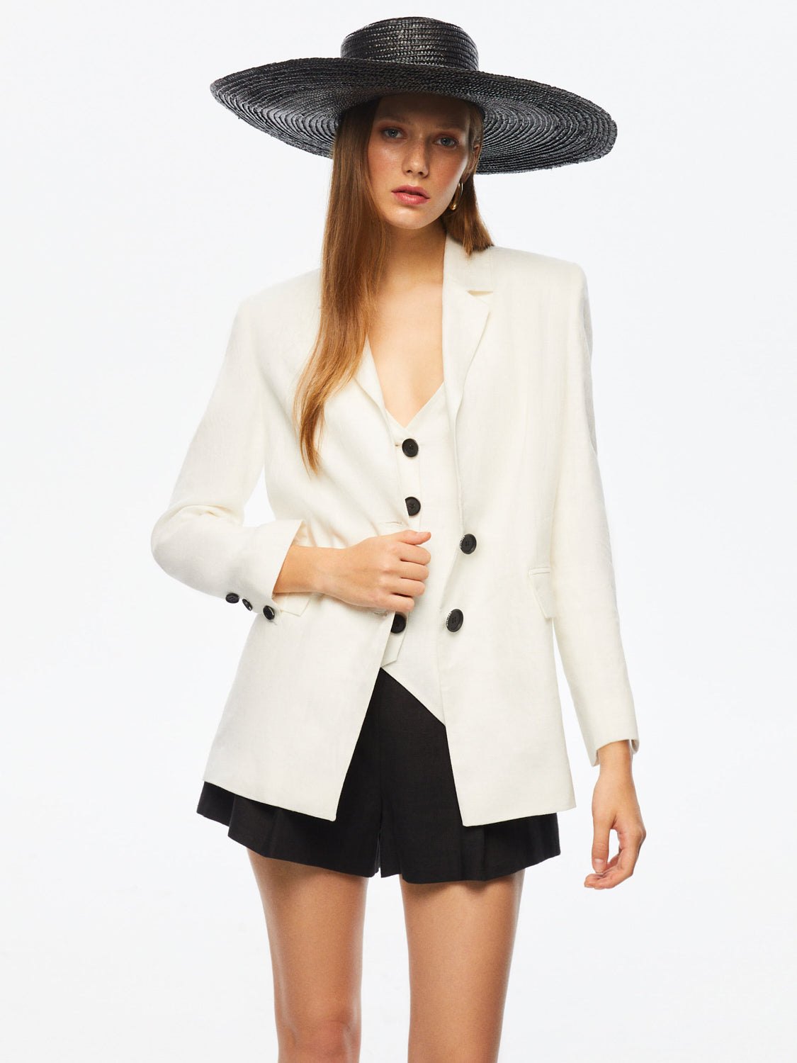 Double-Breasted Linen Jacket - Ecru