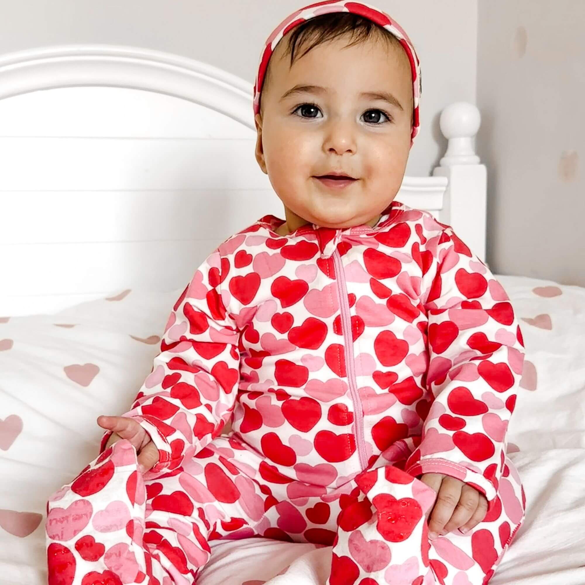 Organic Footie - Red & Pink Hearts