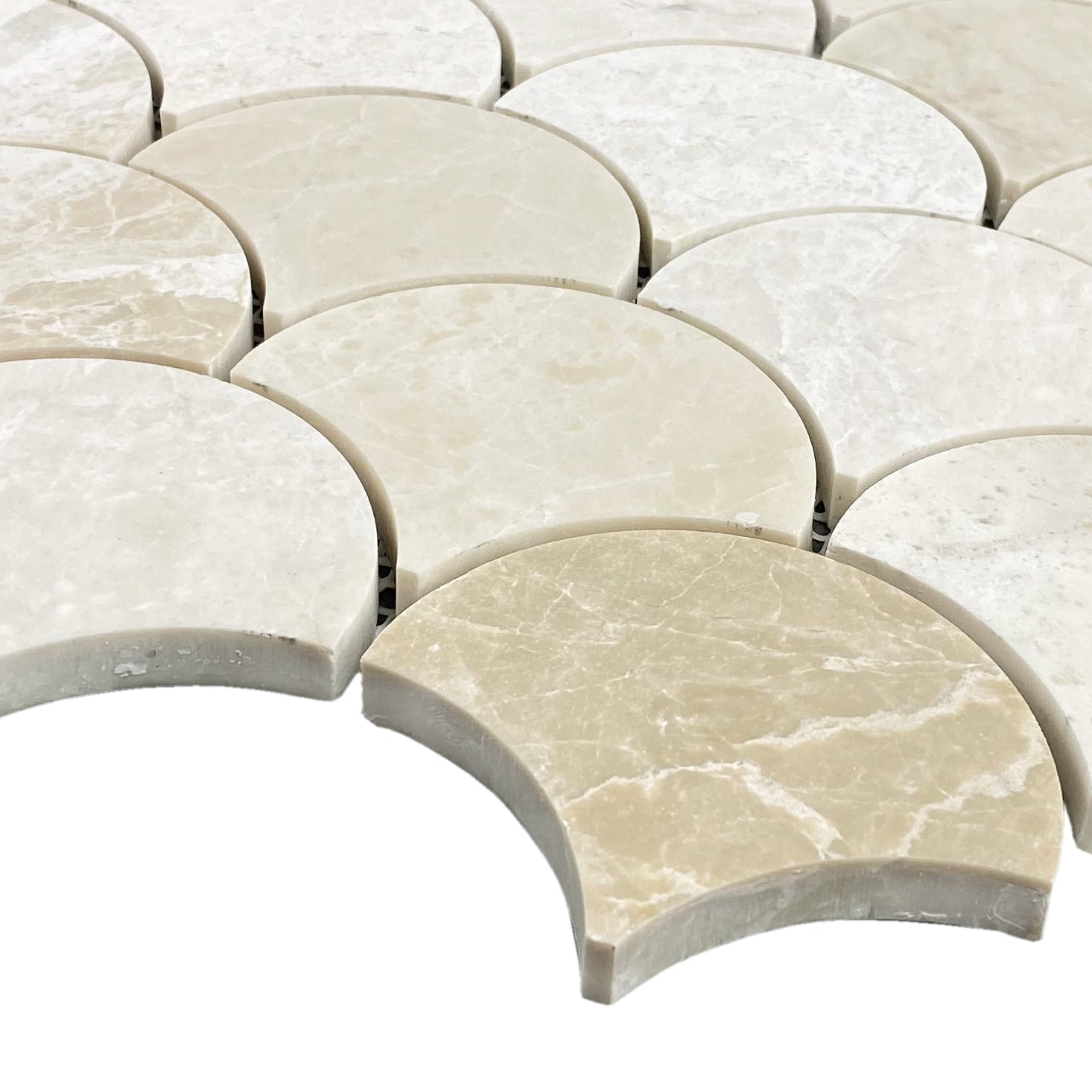 Vanilla Beige Marble Laguna on 12" x 12" Mesh Mosaic Tile - Belair Collection