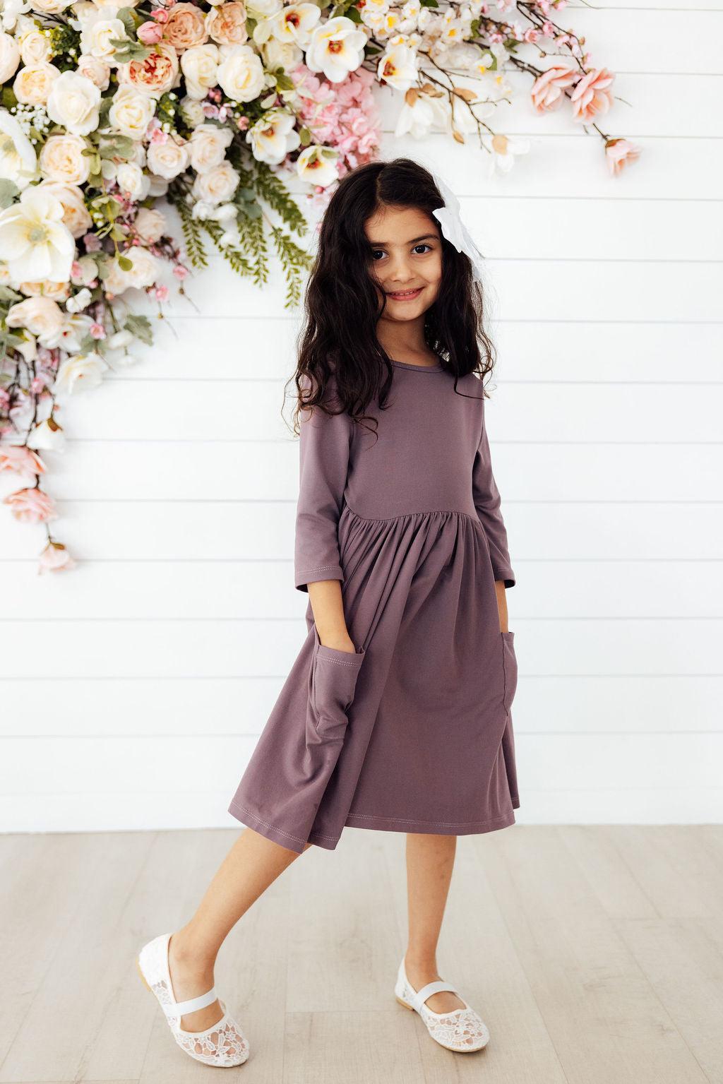 Vintage Violet 3/4 Sleeve Pocket Twirl Dress