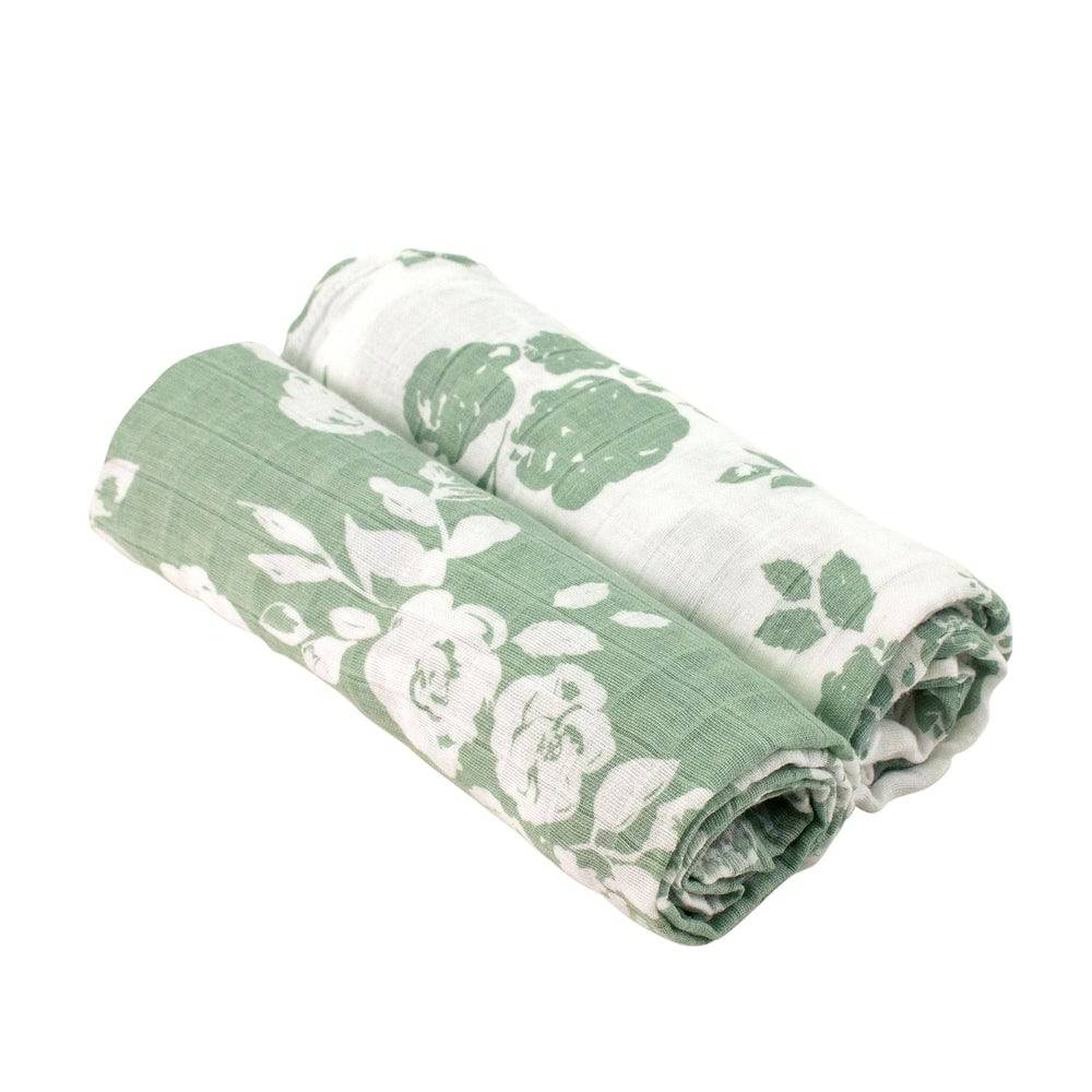 Muslin Swaddle Blanket Set Premium Cotton Vintage Floral + Modern Floral Swaddle Blanket Bebe au Lait   