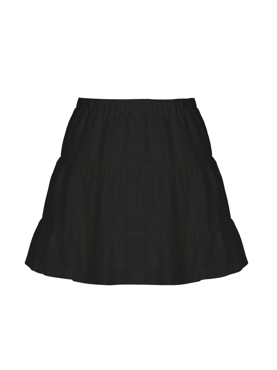 Tiered Mini Linen Skirt - Black