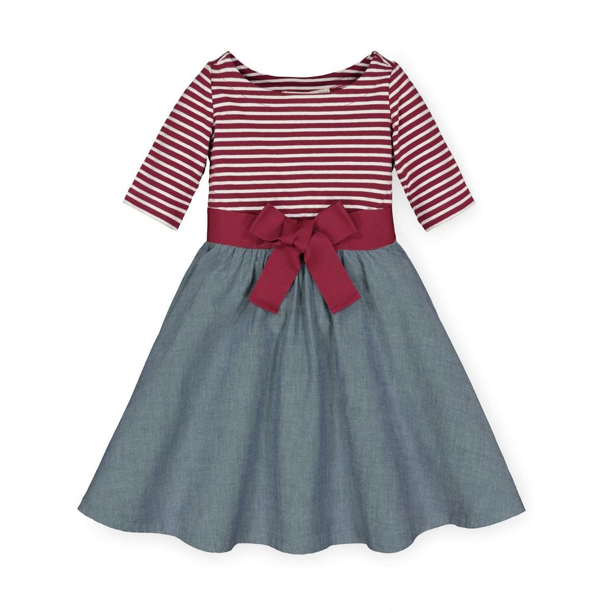 Lightweight Blocked Skater Dress - Berry Stripe with Chambray