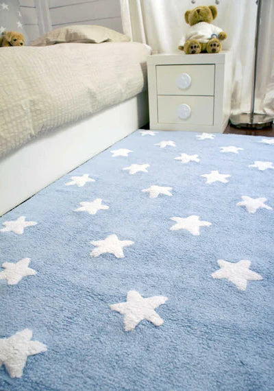 WASHABLE RUG STARS BLUE  Little Wonder & Co   