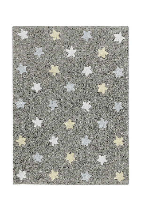 WASHABLE RUG TRICOLOR STARS GREY - BLUE  Little Wonder & Co   