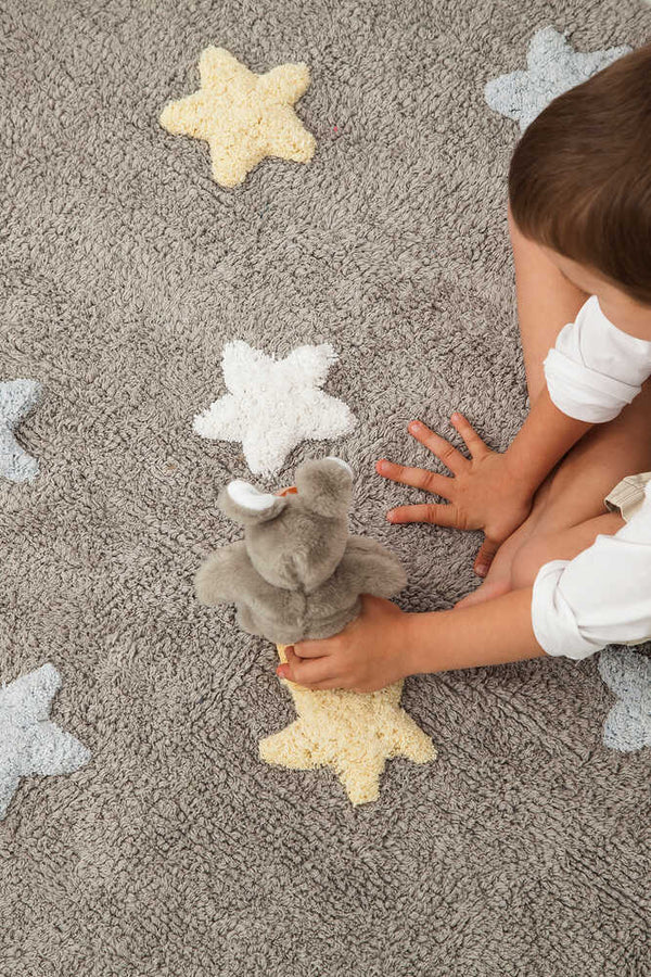 WASHABLE RUG TRICOLOR STARS GREY - BLUE  Little Wonder & Co   