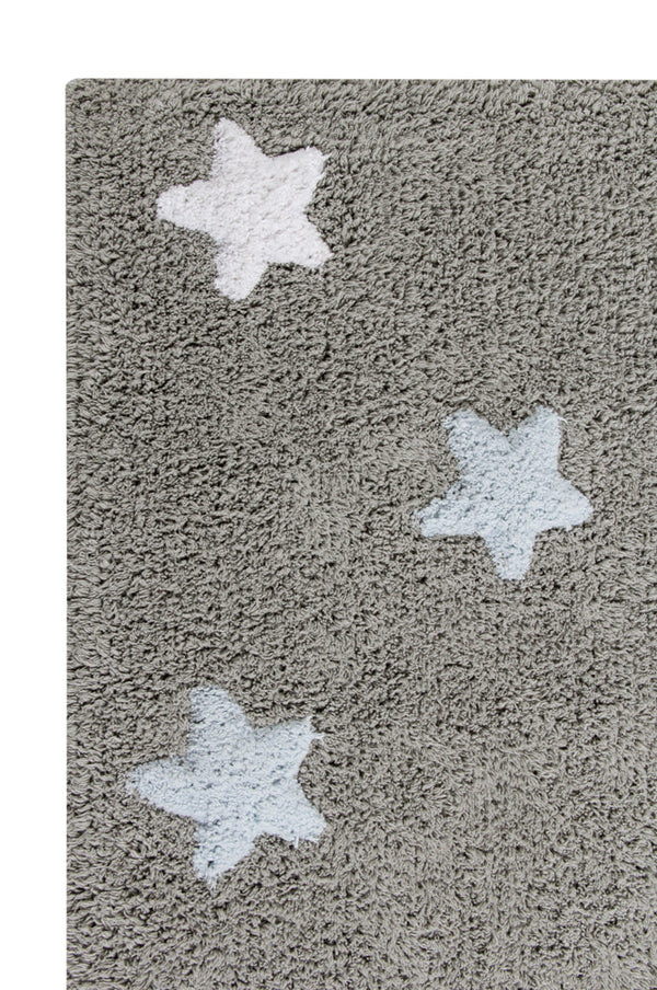 WASHABLE RUG TRICOLOR STARS GREY - BLUE  Little Wonder & Co   