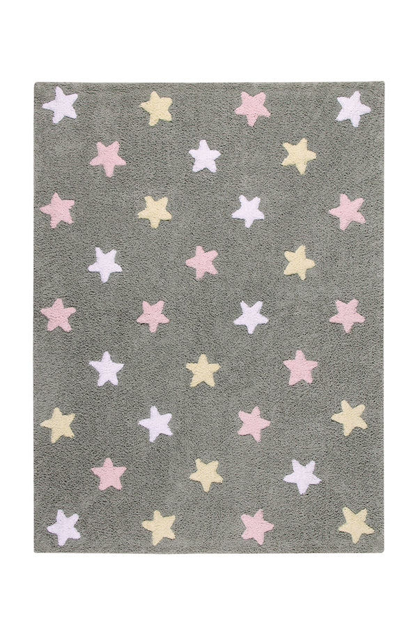 WASHABLE RUG TRICOLOR STARS GREY-PINK  Little Wonder & Co   