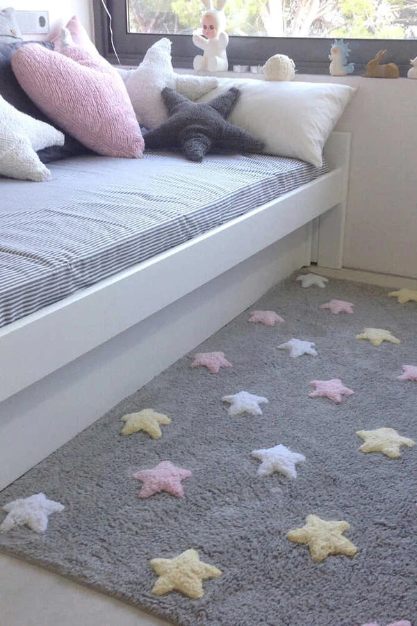 WASHABLE RUG TRICOLOR STARS GREY-PINK  Little Wonder & Co   